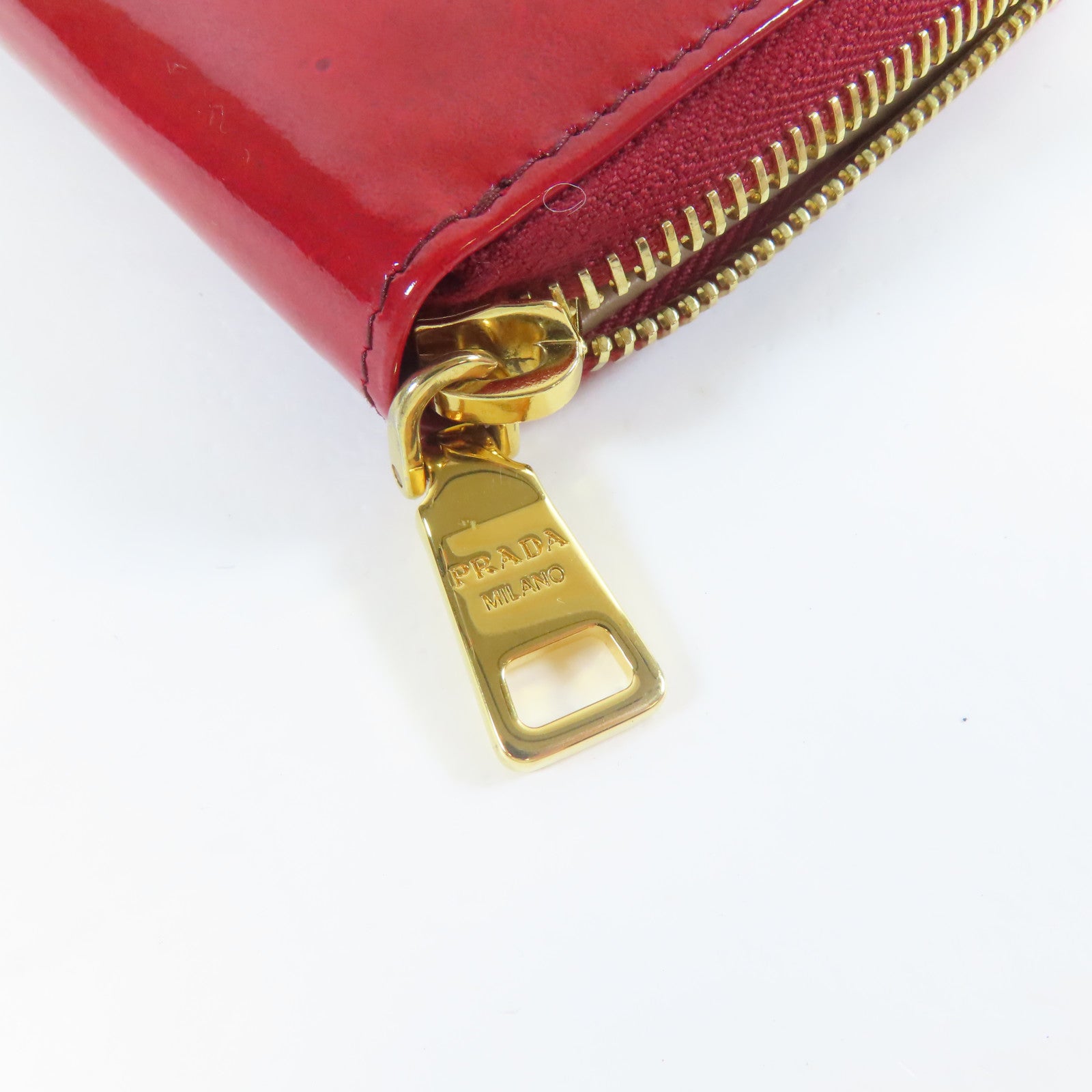 PRADA 【激減優惠】漆皮皮革Zipper Long Wallet金扣長錢包紅色