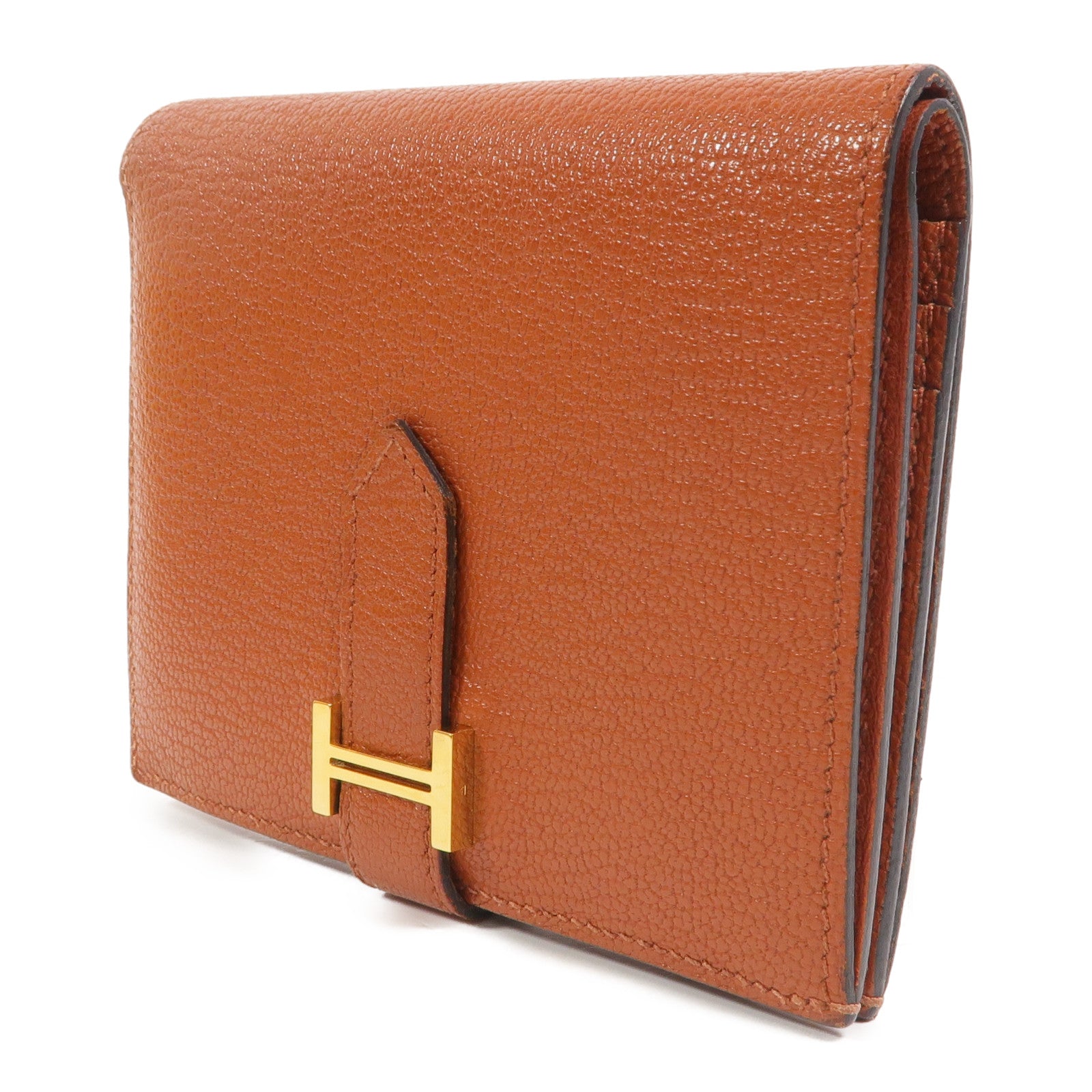 HERMES Chevre皮革Bearn Compact Wallet錢包Cuivre