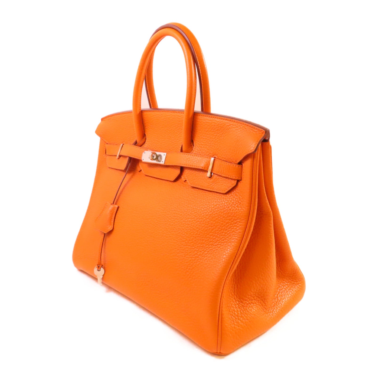 HERMES Clemence皮革Birkin 35 Hand Bag銀扣手挽袋93 Orange橙色