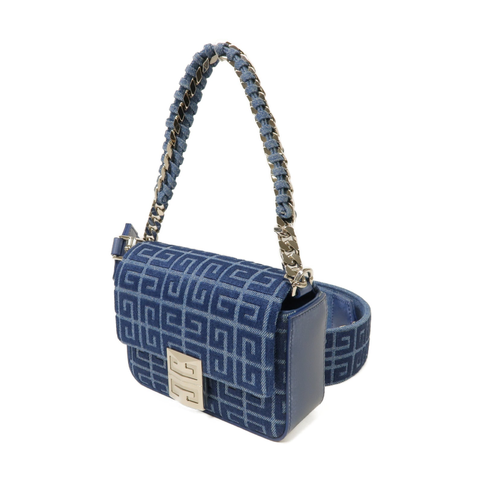 GIVENCHY 牛仔布2 Way Shoulder Bag銀扣手挽肩背兩用袋藍色