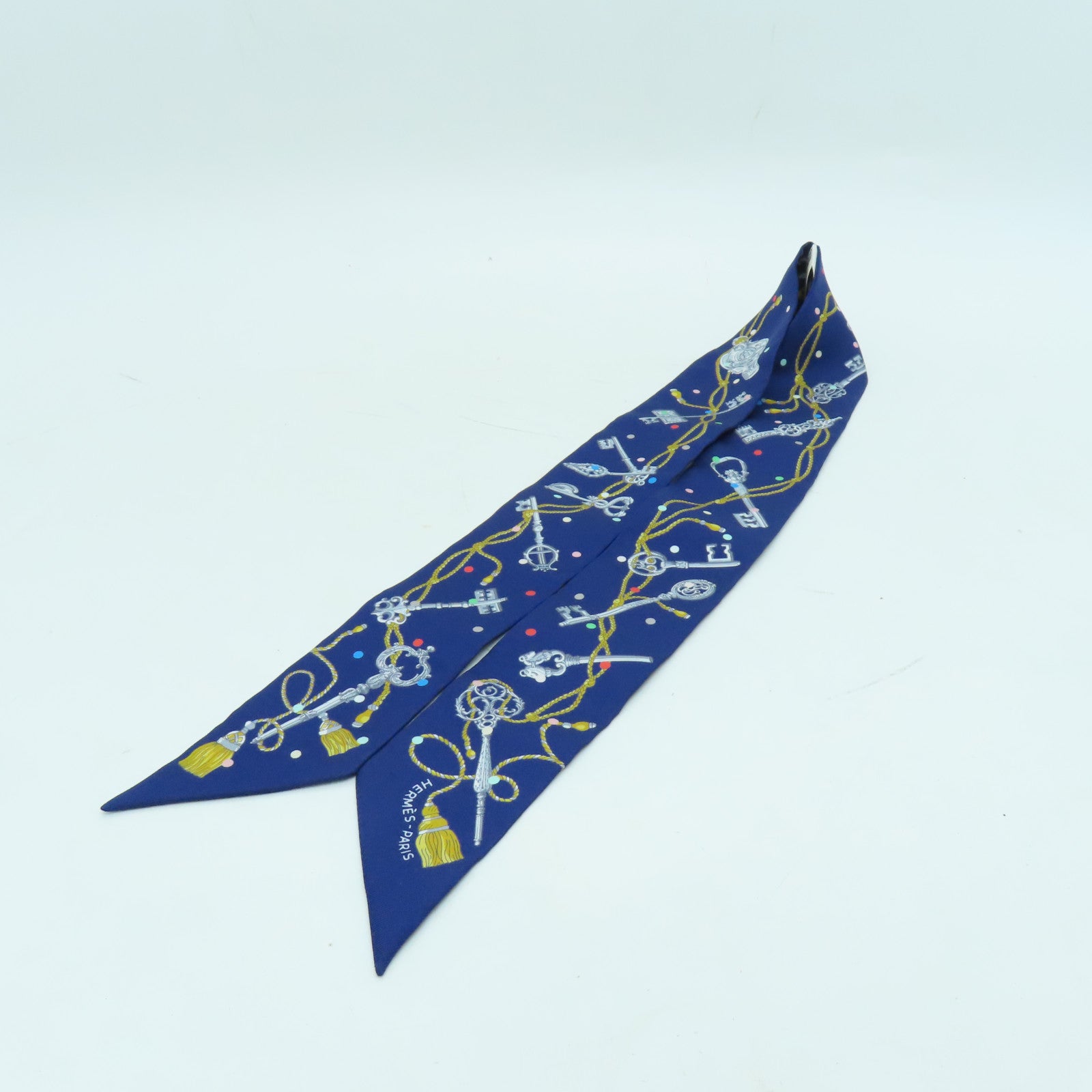 HERMES 【激減優惠】絲質Twilly絲巾藍色