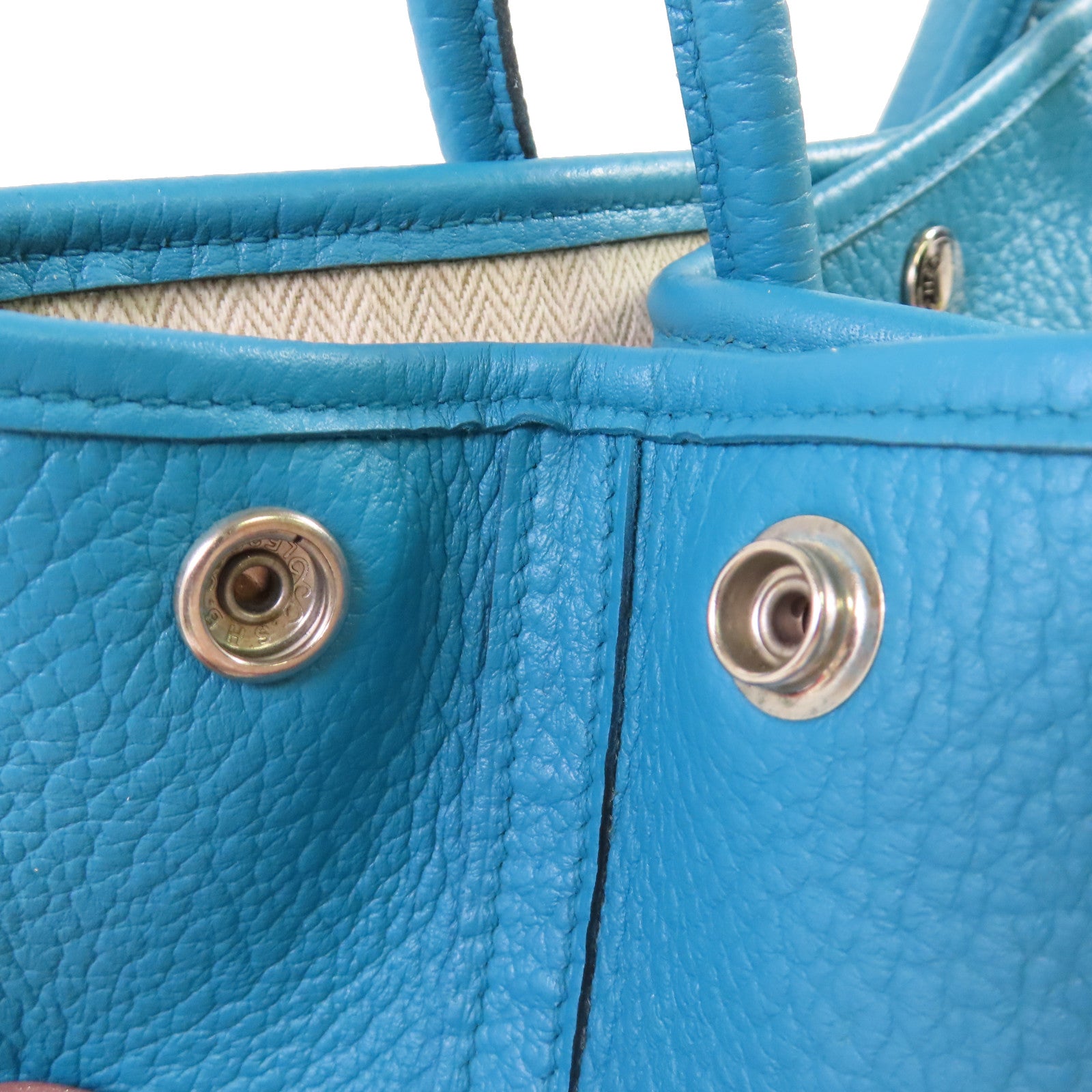 HERMES Negonda皮革Garden Party TPM Tote Bag銀扣手挽袋7B Turquoise/松石藍色
