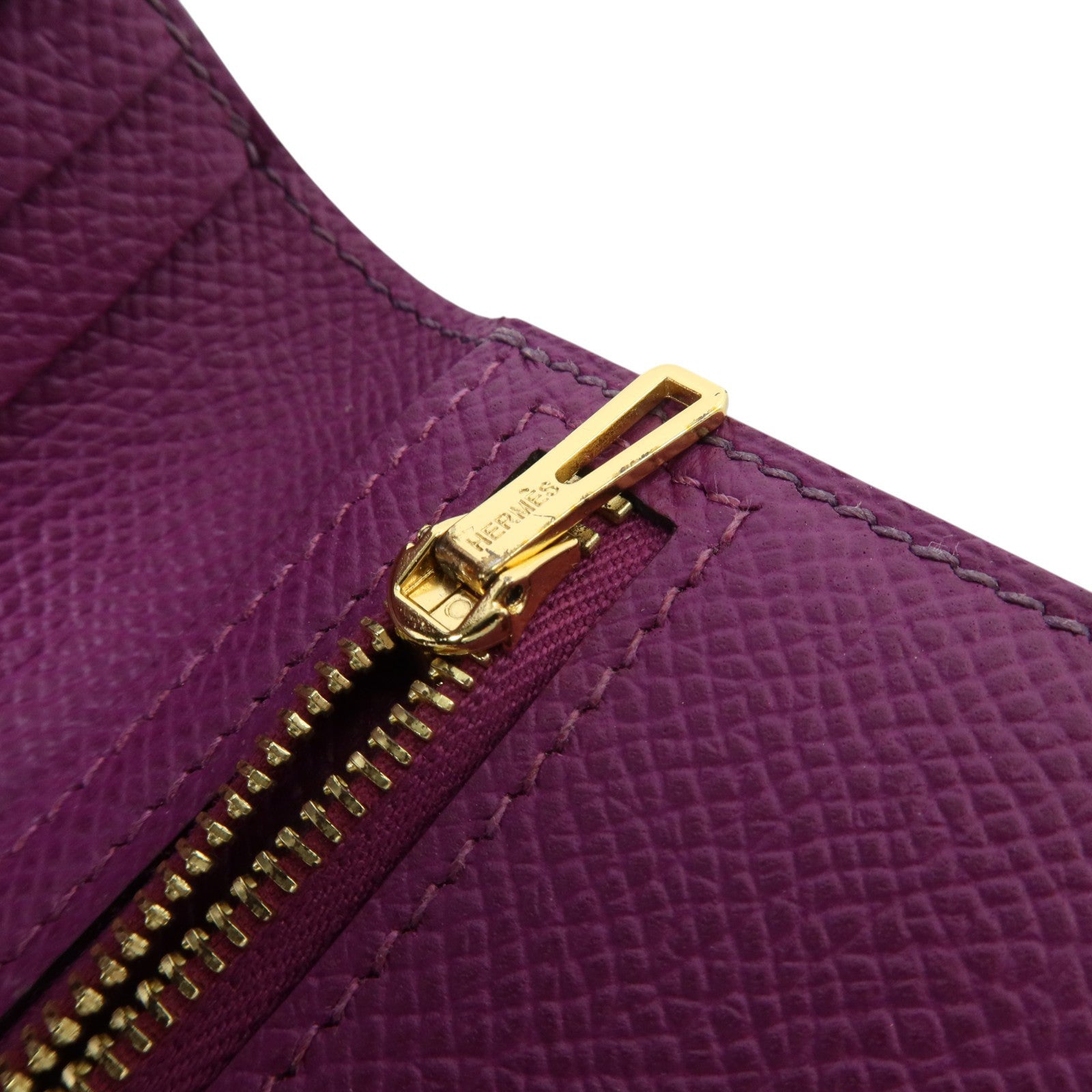HERMES Epsom皮革Bearn Compact Wallet金扣錢包Raisin/Anemone