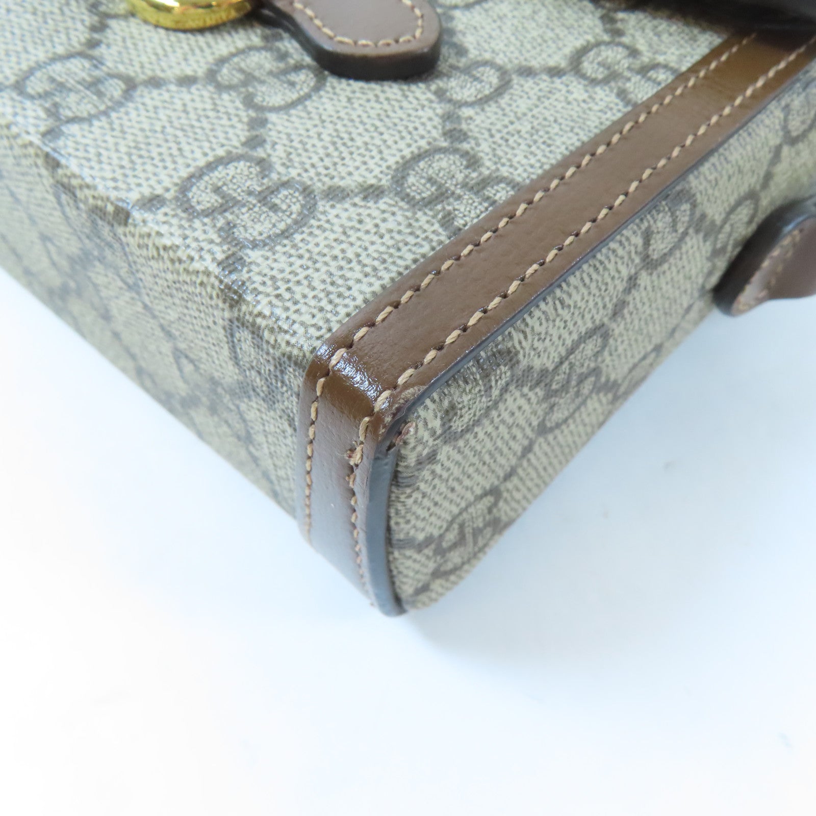 GUCCI 塗層帆布Horsebit 1955 Mini金扣肩背袋啡色