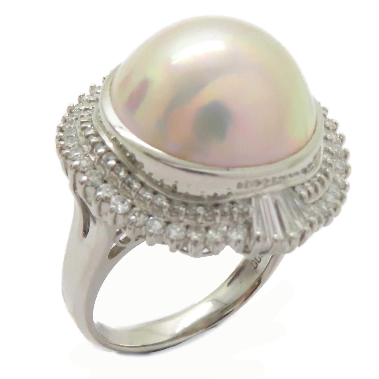 JEWELRY PT900鉑金/Pearl Ring 珍珠15.6mm/1.08ct鑚石戒指US#8