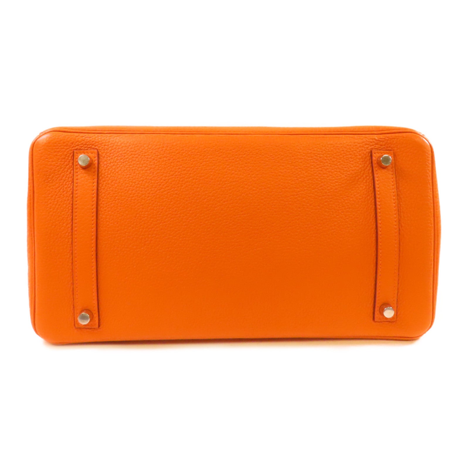HERMES Clemence皮革Birkin 35 Hand Bag銀扣手挽袋93 Orange橙色