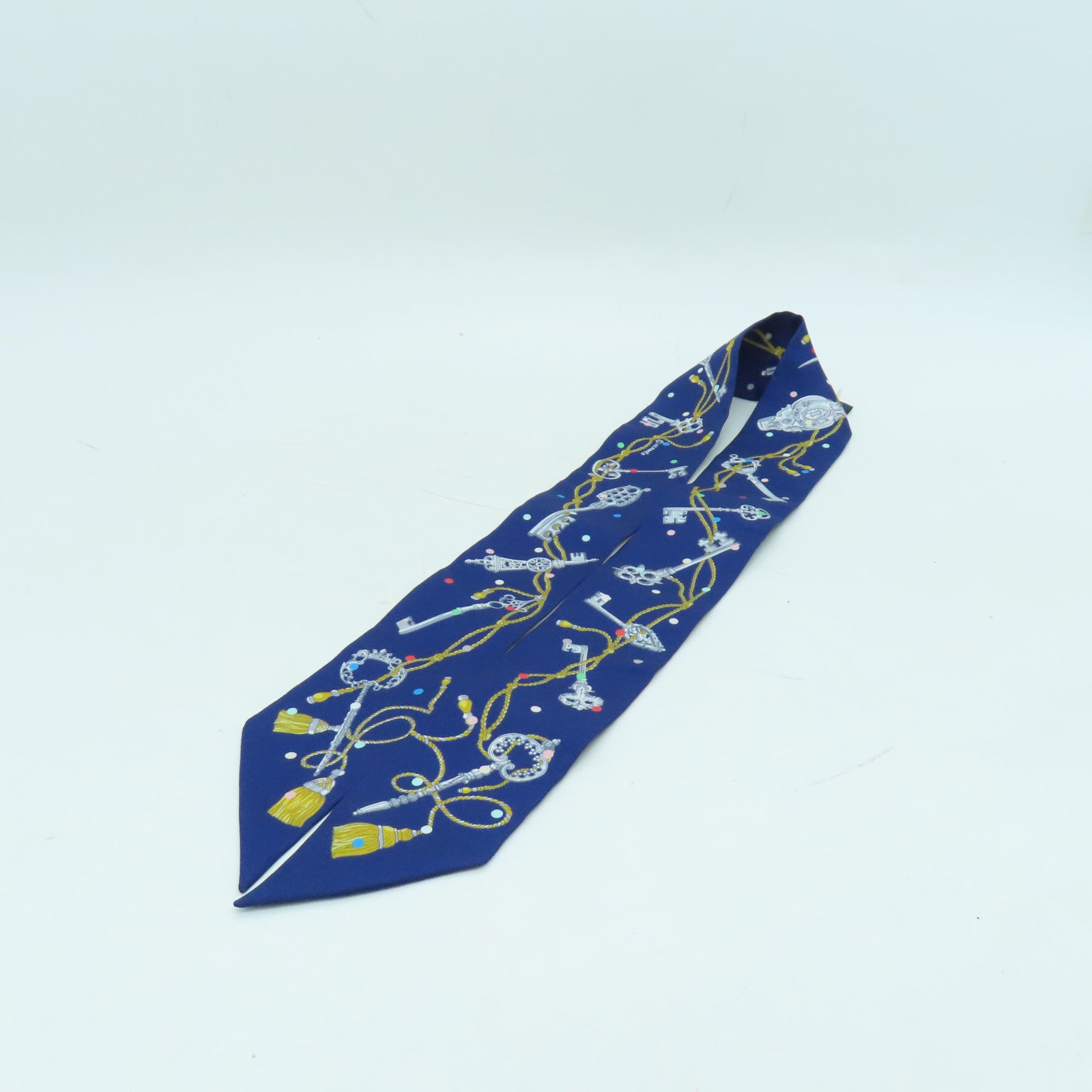 HERMES 【激減優惠】絲質Twilly絲巾藍色