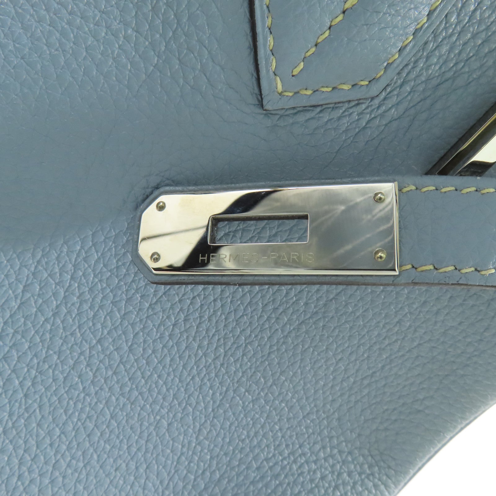 HERMES PHW Birkin 30 Handbag Togo Leather Bleu Lin