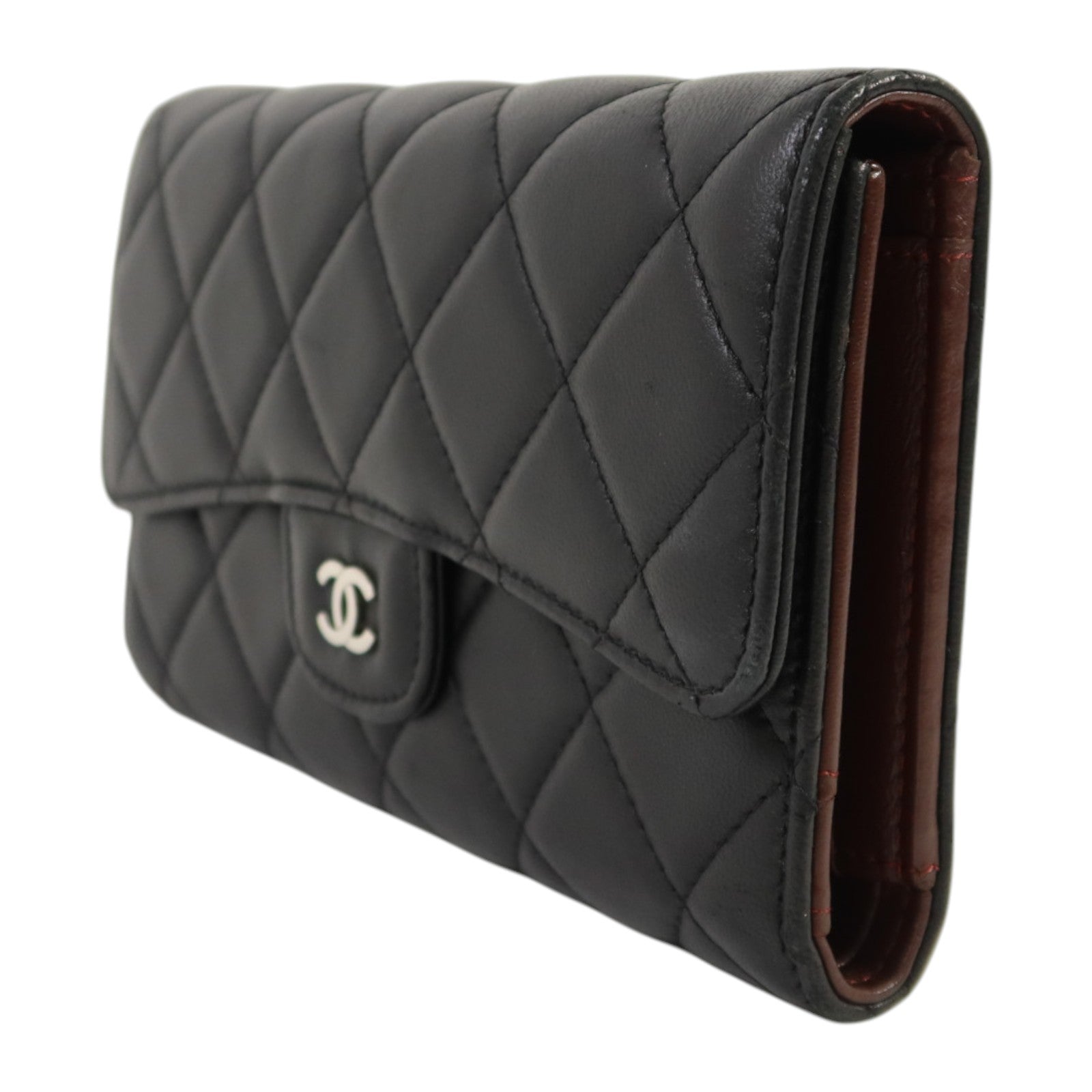 CHANEL 羊皮皮革Long Wallet銀扣長錢包