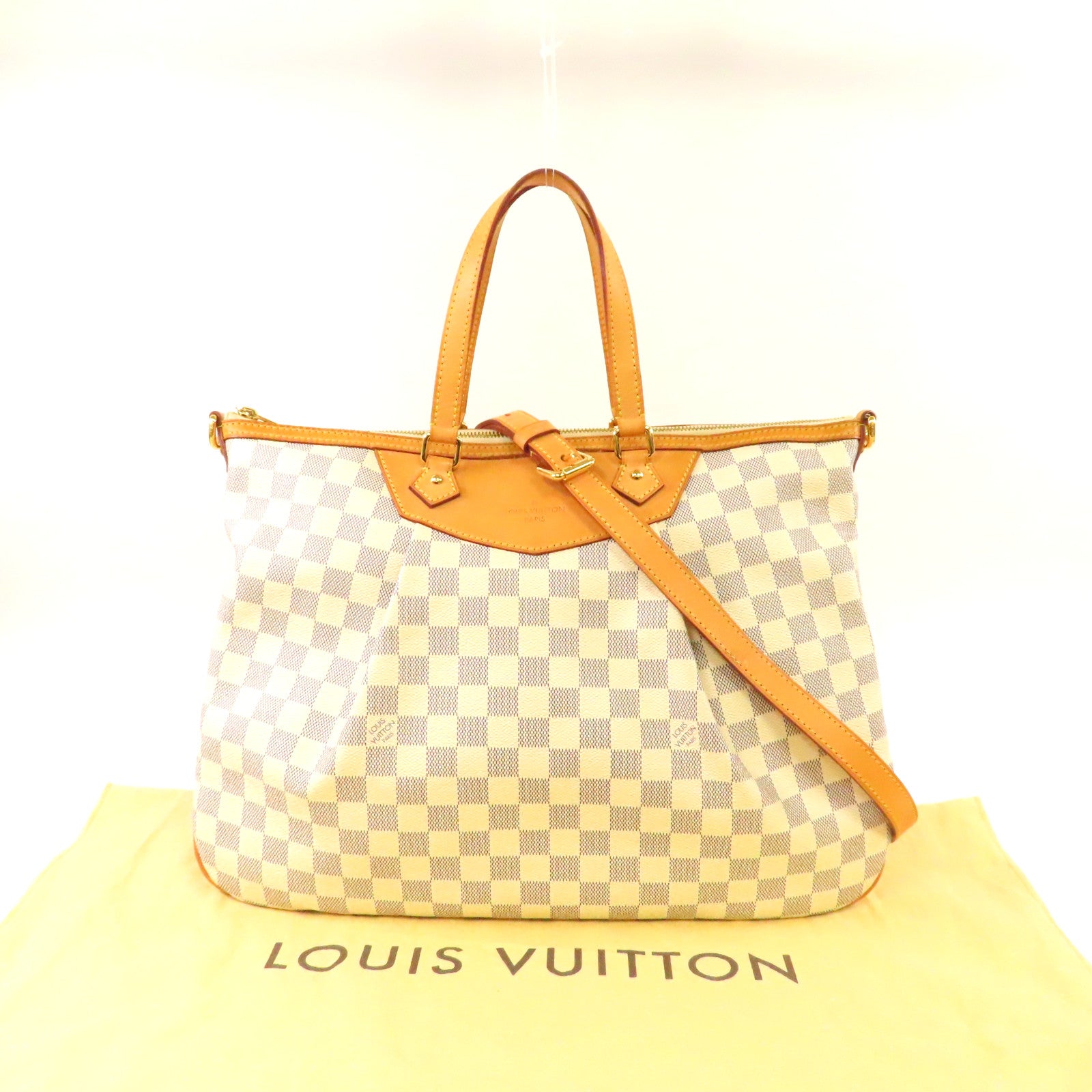 LOUIS VUITTON 【激減優惠】Damier Azur Siracusa GM金扣手挽肩背兩用袋藍色/白色