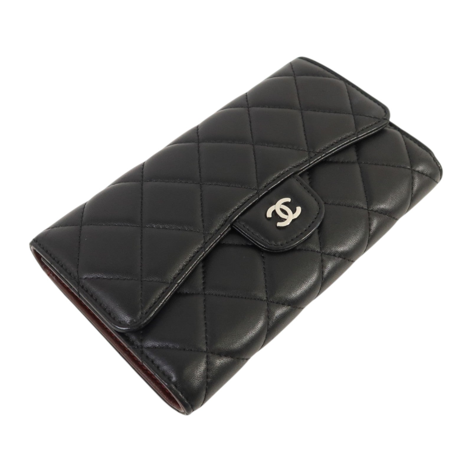 CHANEL 羊皮皮革Long Wallet銀扣長錢包