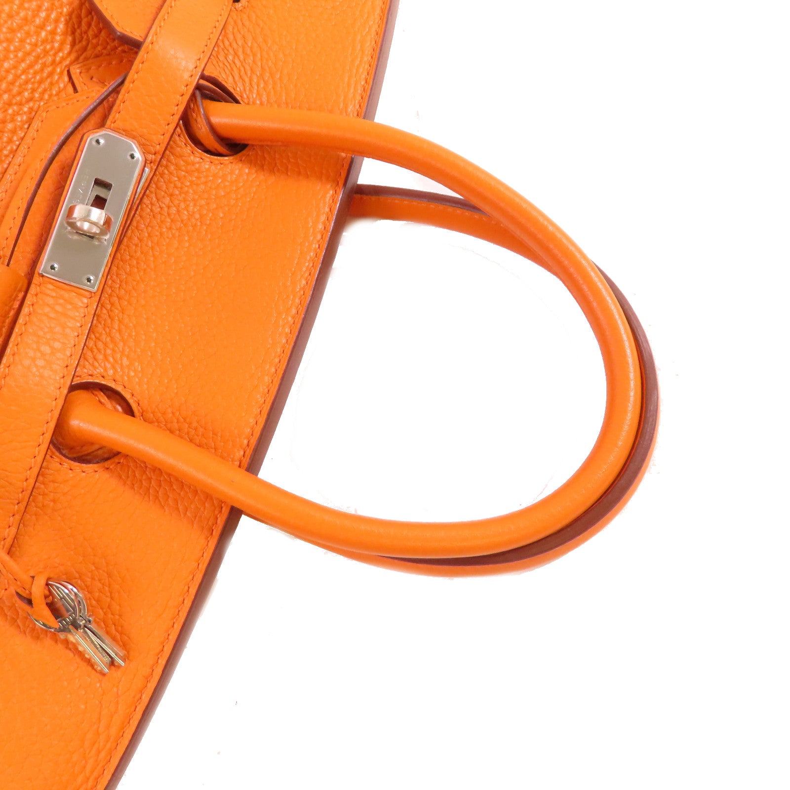 HERMES Clemence皮革Birkin 35 Hand Bag銀扣手挽袋93 Orange橙色