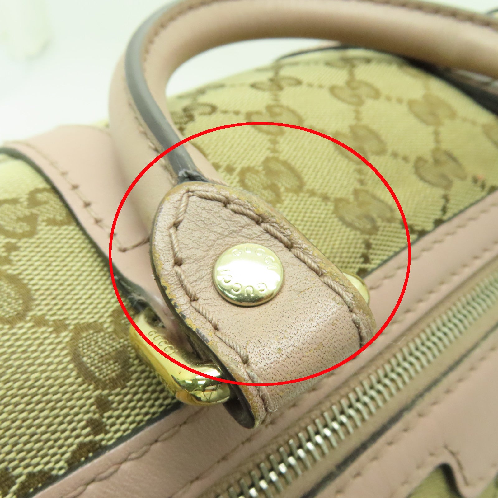 GUCCI 帆布2way Shoulder Bag金扣手挽肩背兩用袋米色/粉紅色