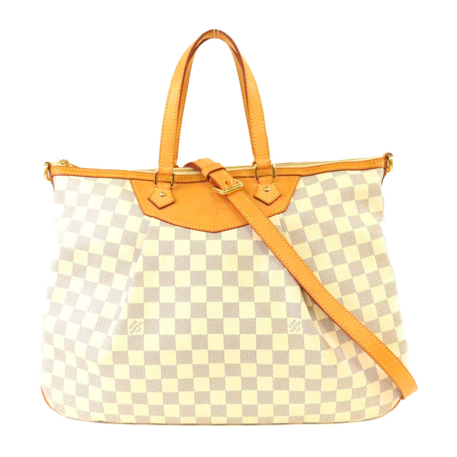 LOUIS VUITTON 【激減優惠】Damier Azur Siracusa GM金扣手挽肩背兩用袋藍色/白色