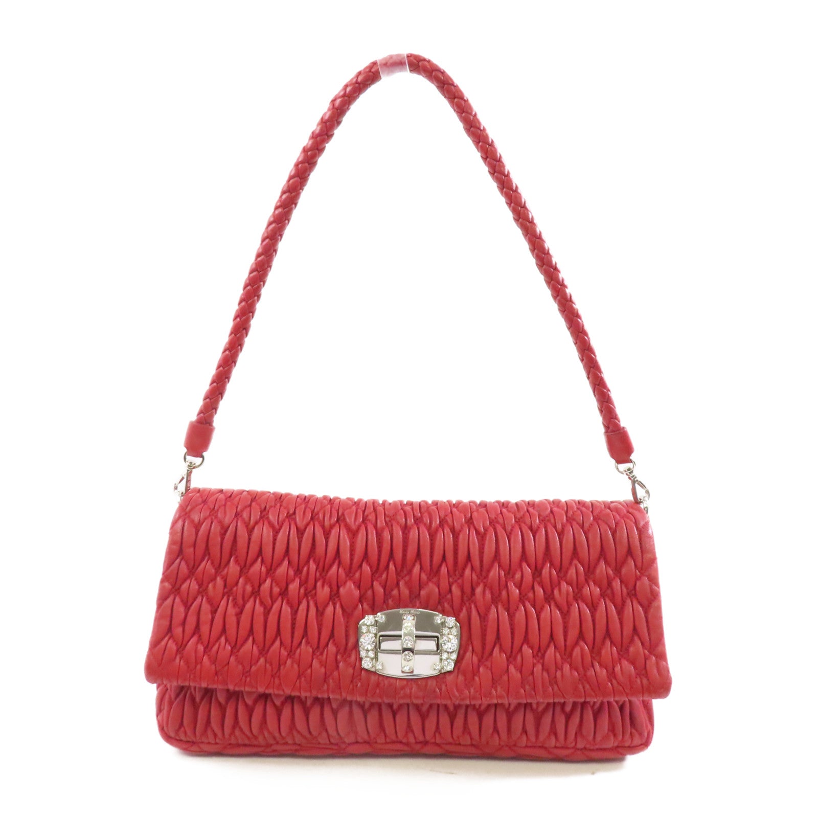 Miu Miu 羊皮皮革Shoulder Bag銀扣肩背袋紅色