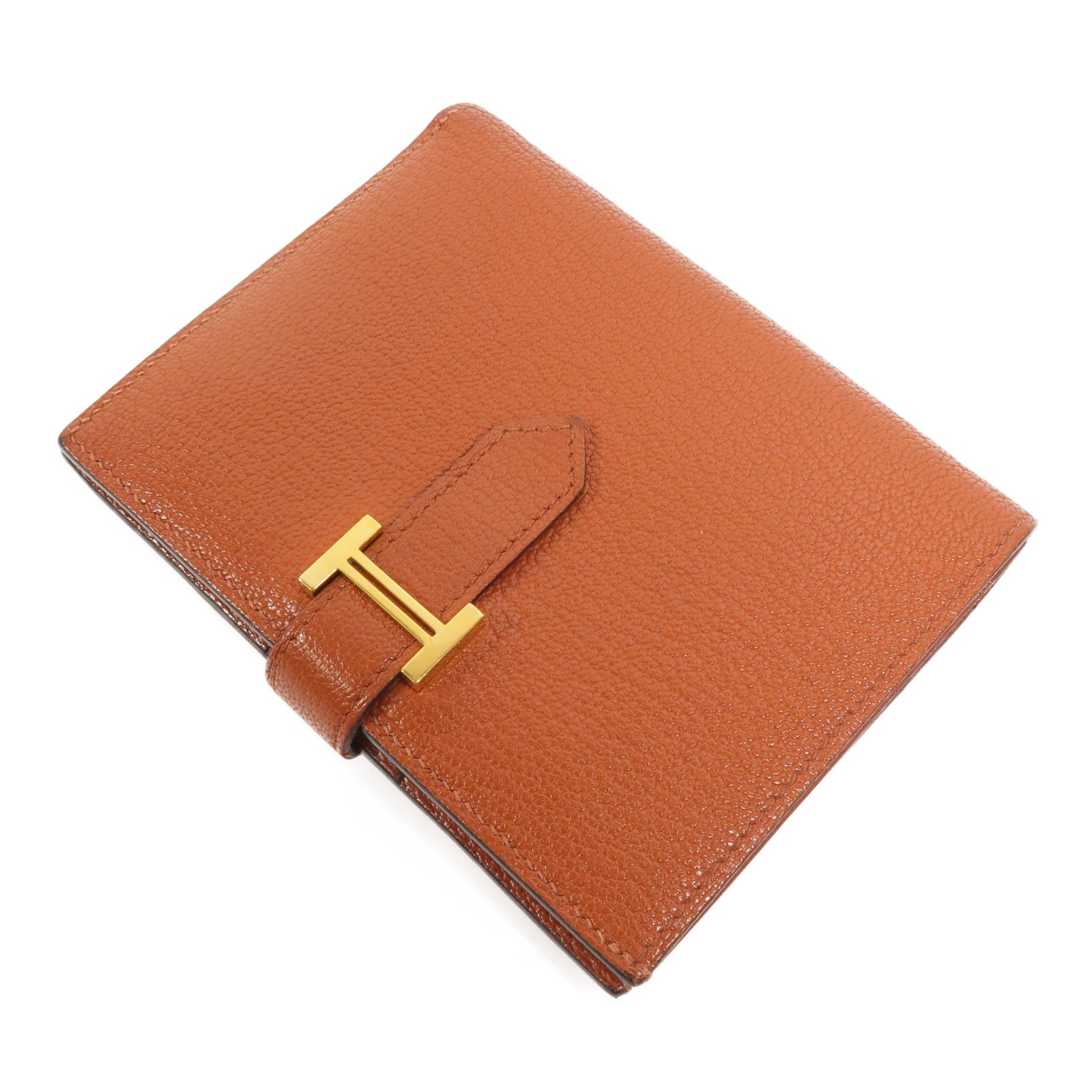 HERMES Chevre皮革Bearn Compact Wallet錢包Cuivre
