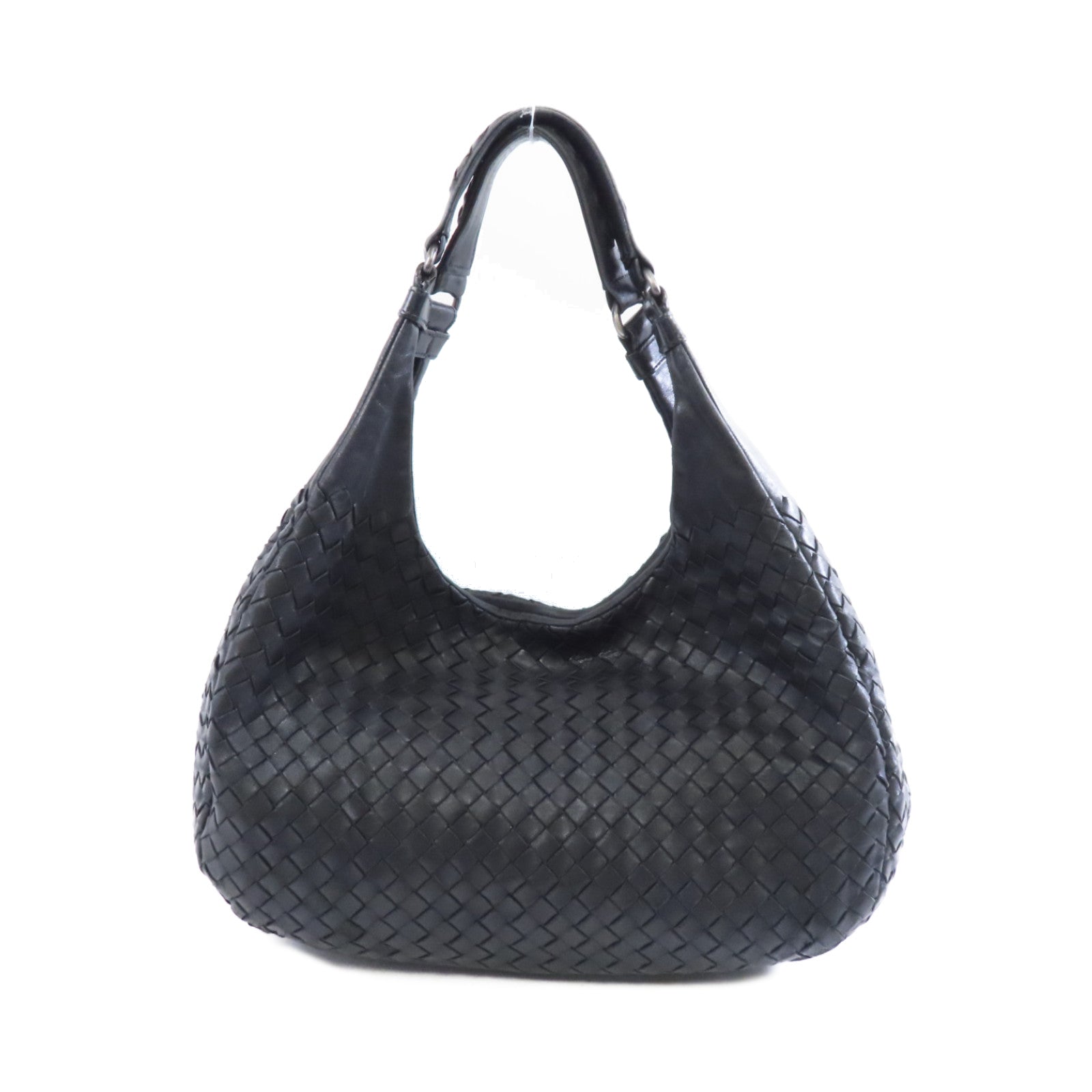 BOTTEGA VENETA 織紋皮革Campana Shoulder Bag銀扣肩背袋黑色