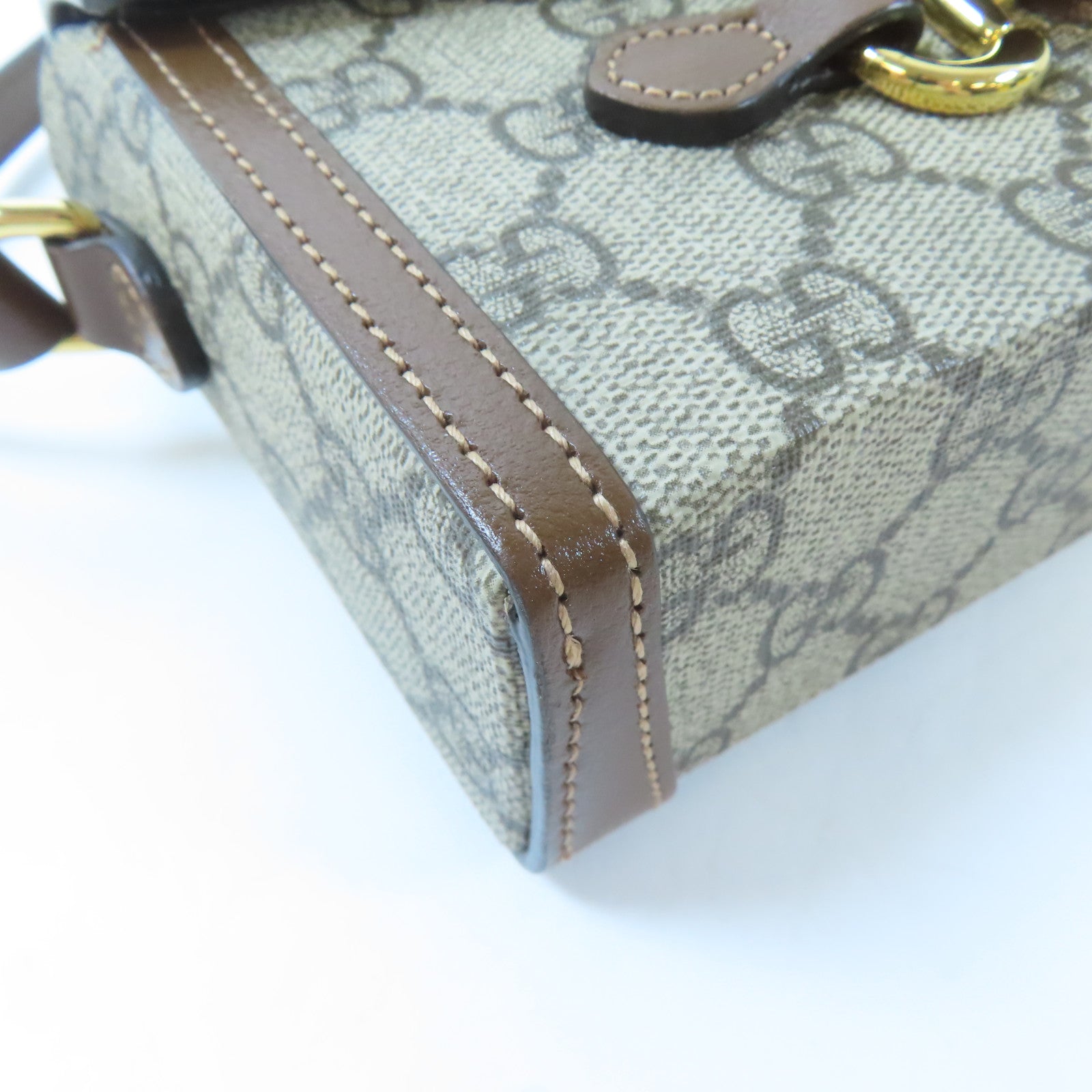 GUCCI 塗層帆布Horsebit 1955 Mini金扣肩背袋啡色