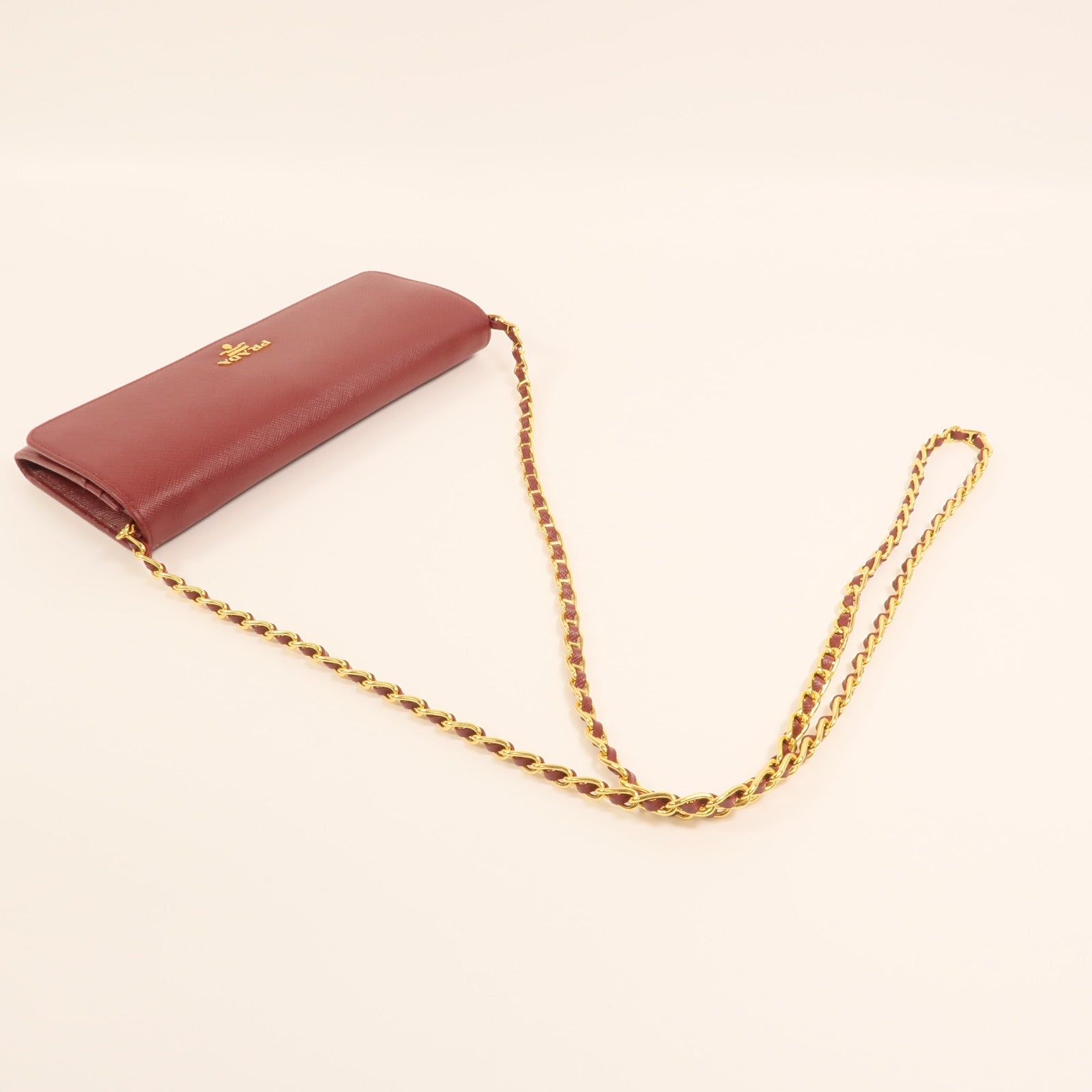 PRADA 牛皮皮革Chain Shoulder金扣鏈帶肩背袋