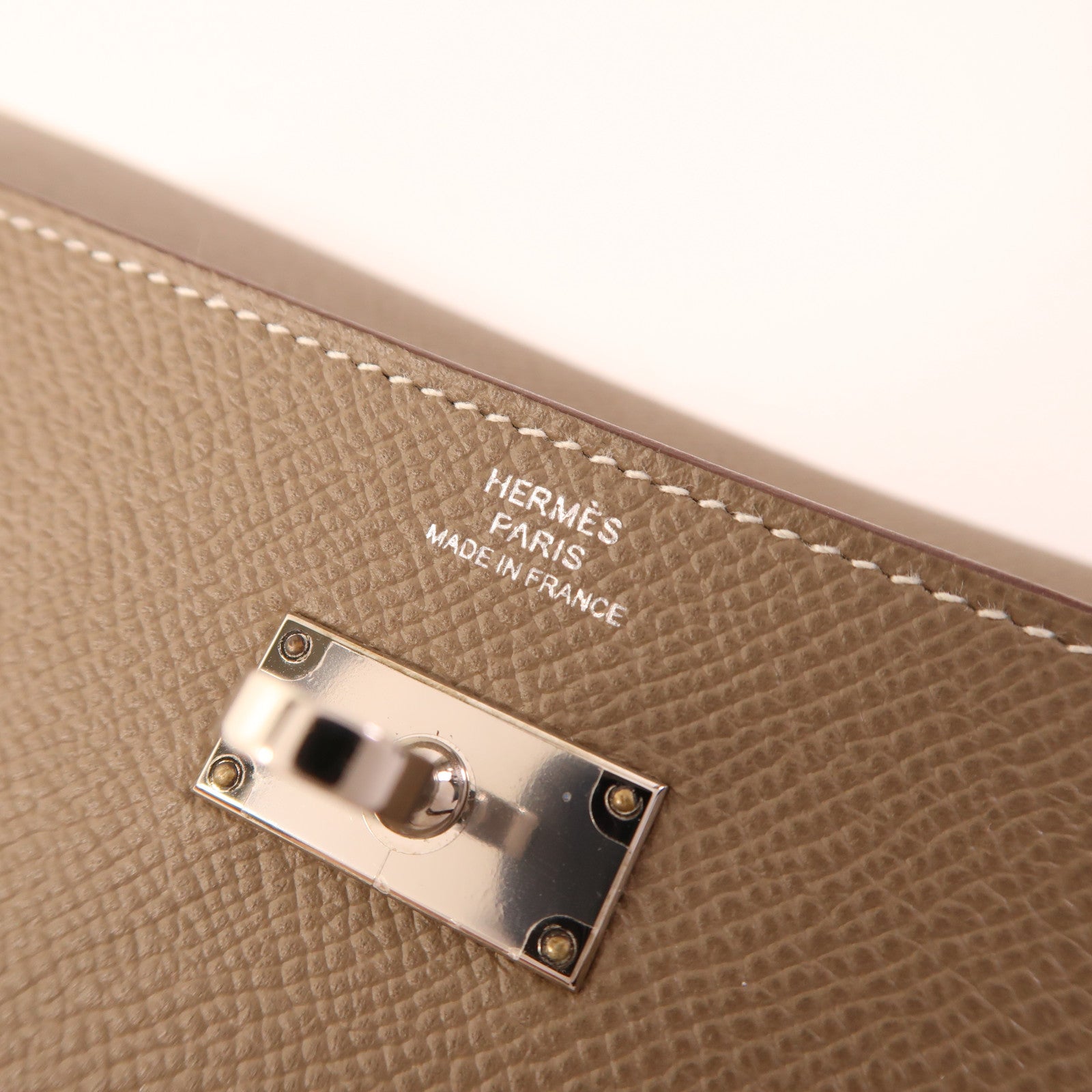 HERMES Epsom皮革Kelly Long Wallet銀扣長錢包Etoupe