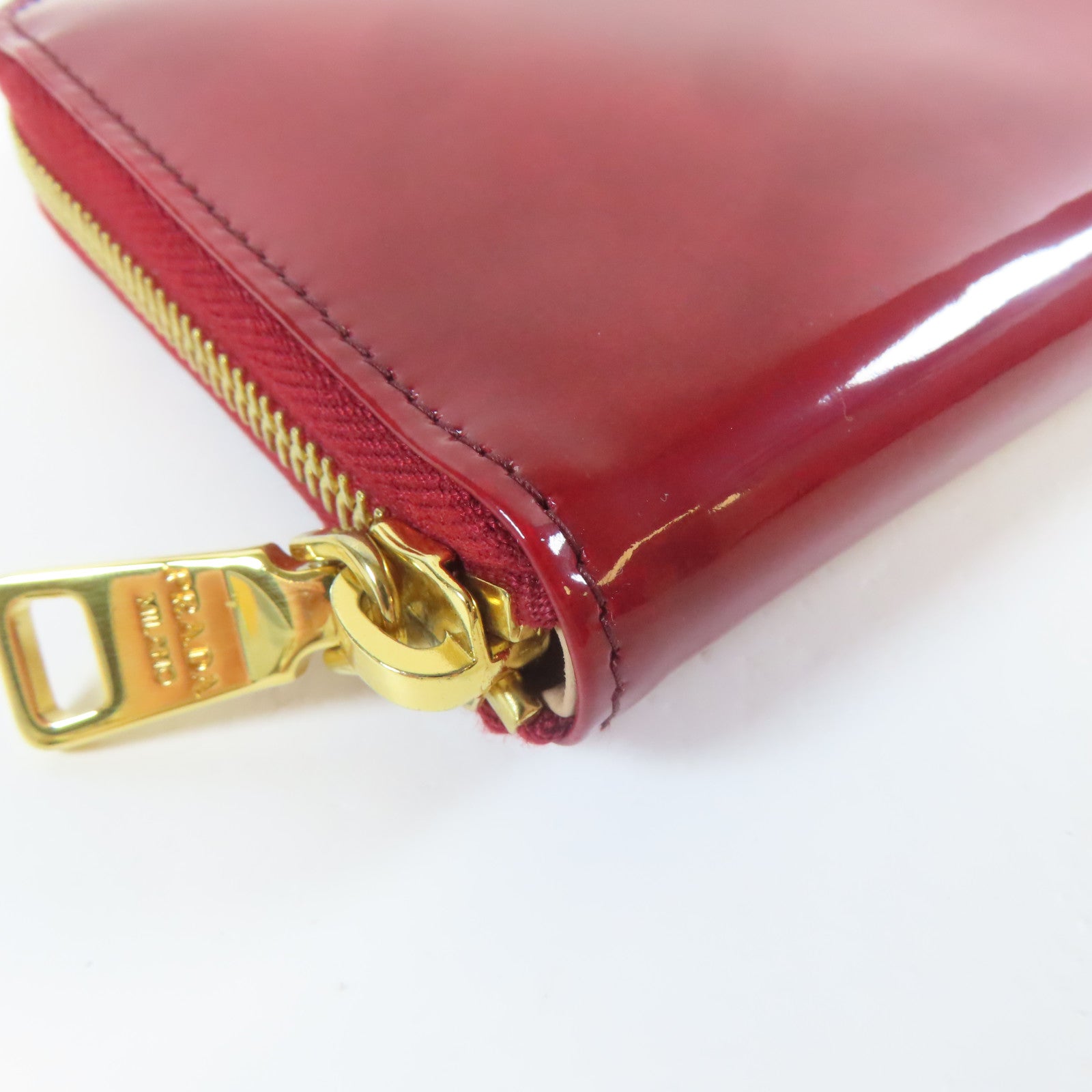 PRADA 【激減優惠】漆皮皮革Zipper Long Wallet金扣長錢包紅色