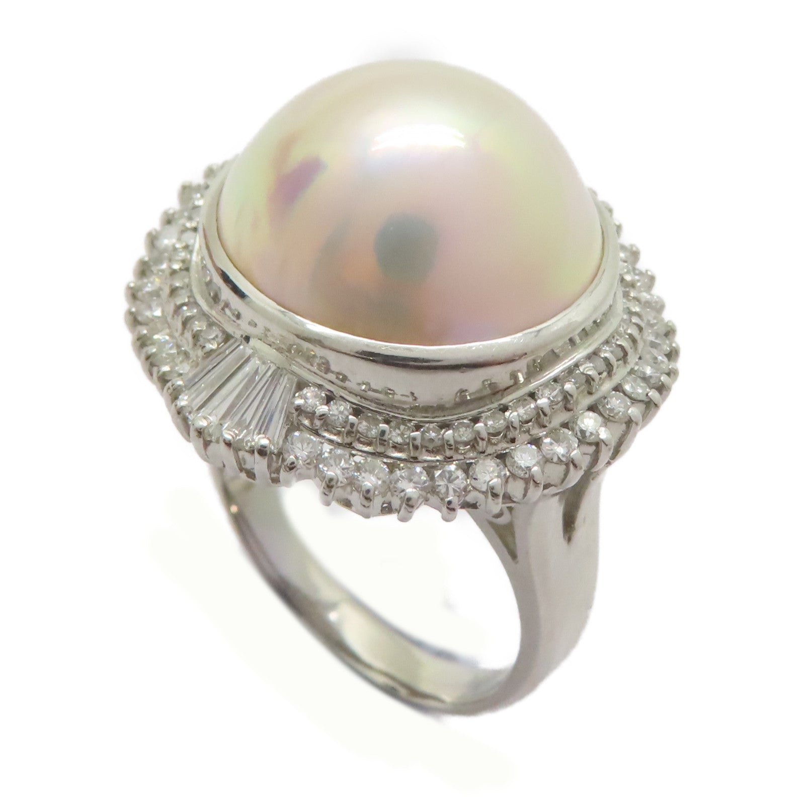 JEWELRY PT900鉑金/Pearl Ring 珍珠15.6mm/1.08ct鑚石戒指US#8