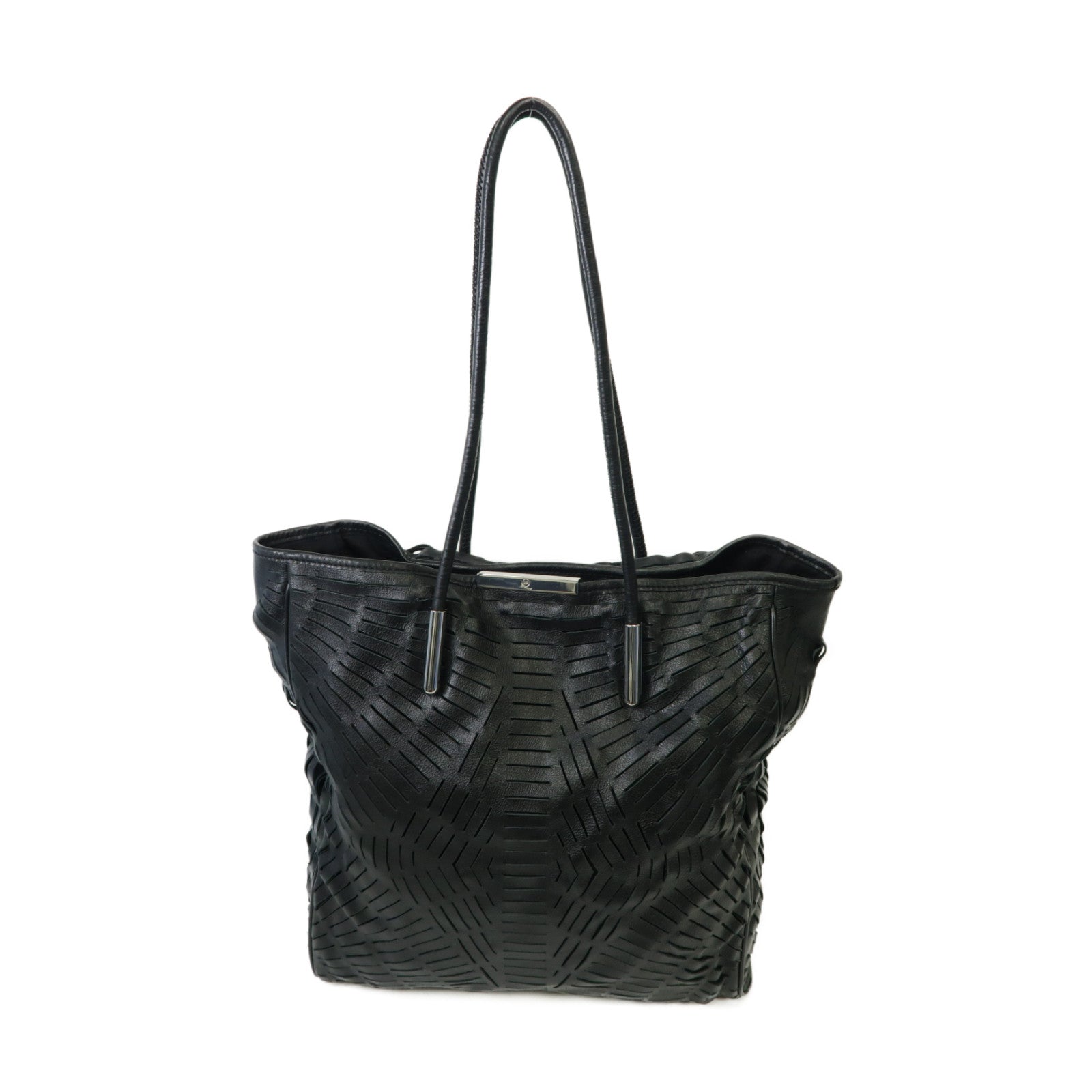SELECTION 牛皮皮革Tote Bag銀扣手挽袋黒色