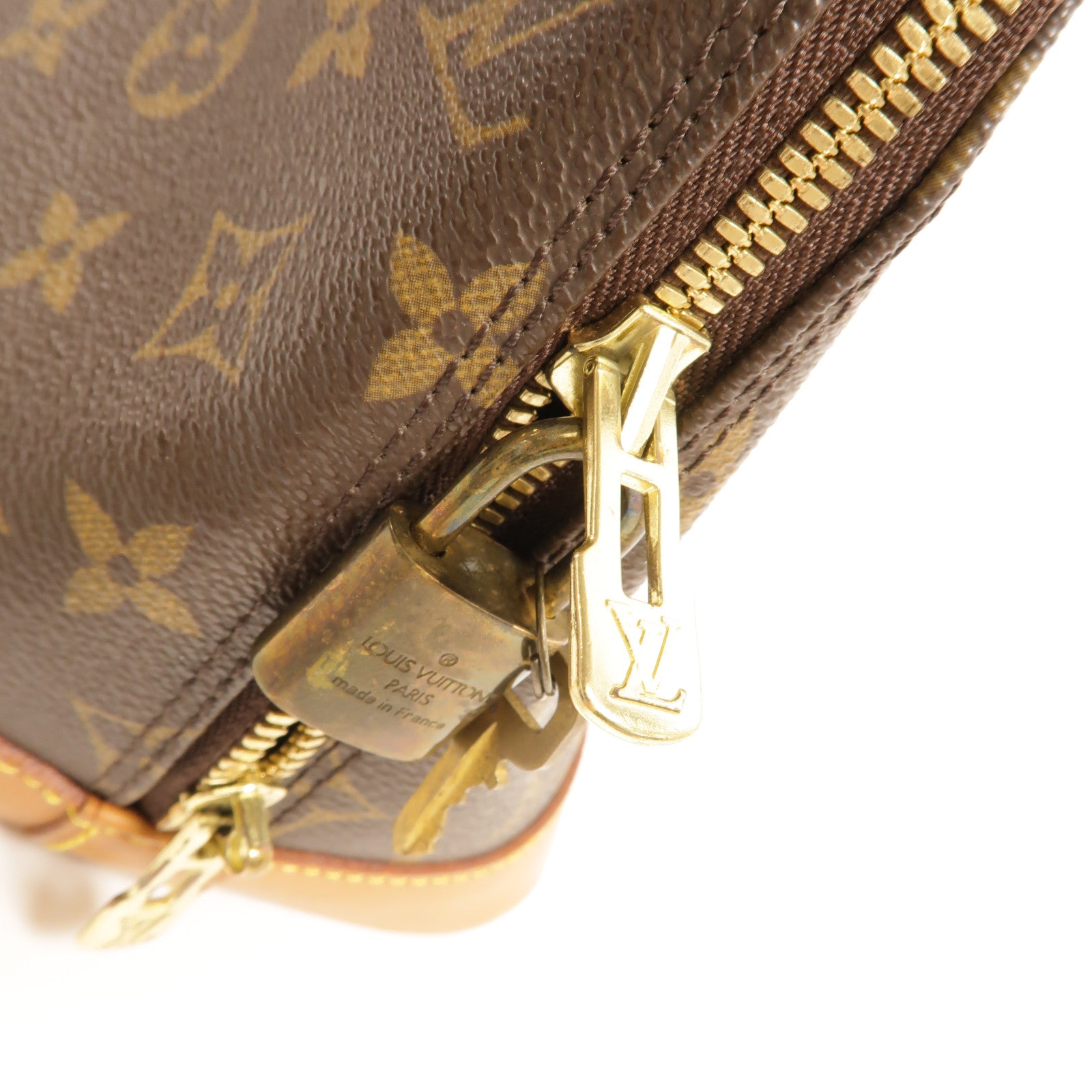 LOUIS VUITTON Monogram Alma金扣手挽袋棕色