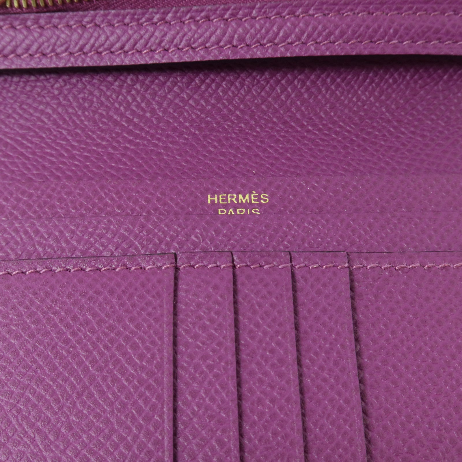 HERMES Epsom皮革Bearn Compact Wallet金扣錢包Raisin/Anemone