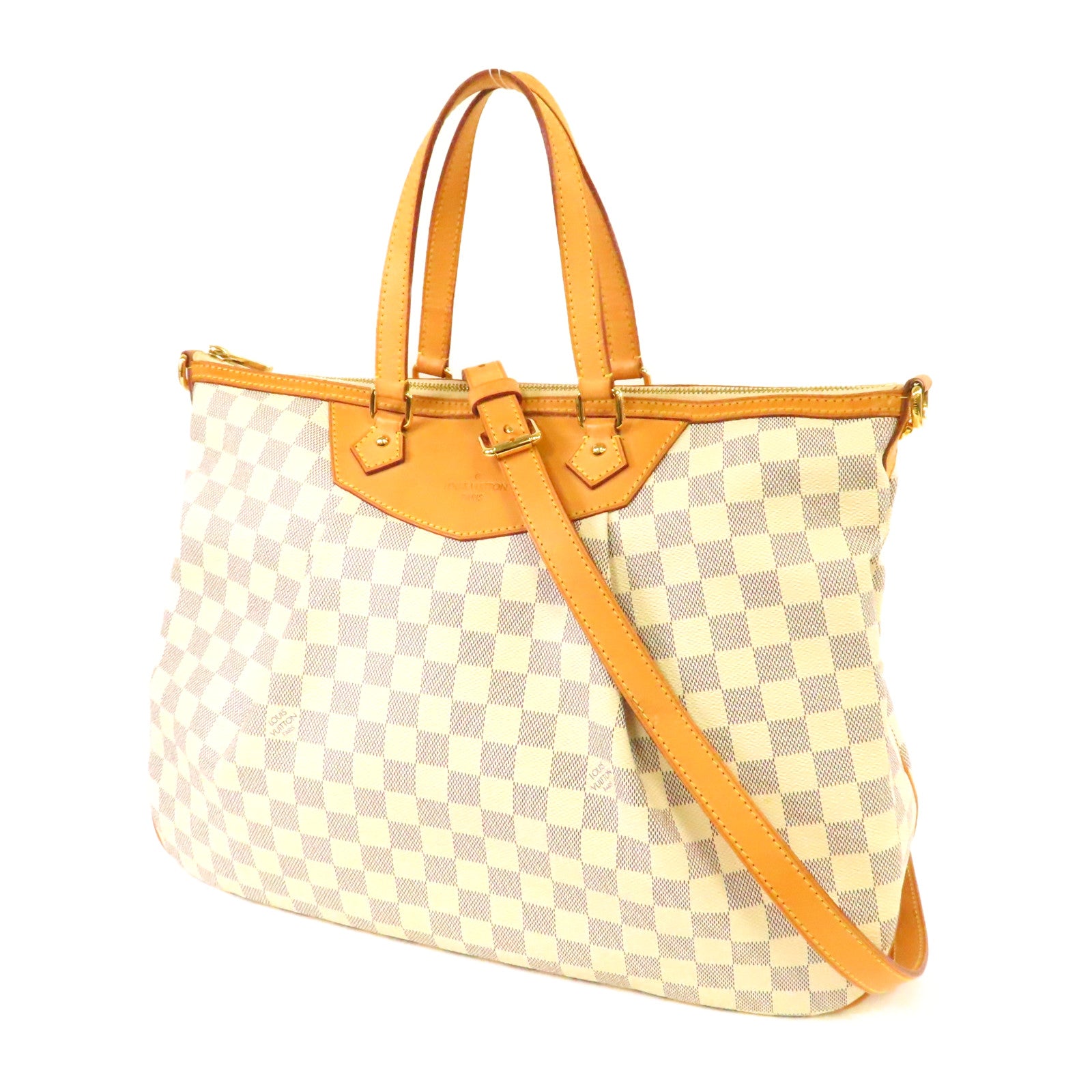 LOUIS VUITTON 【激減優惠】Damier Azur Siracusa GM金扣手挽肩背兩用袋藍色/白色