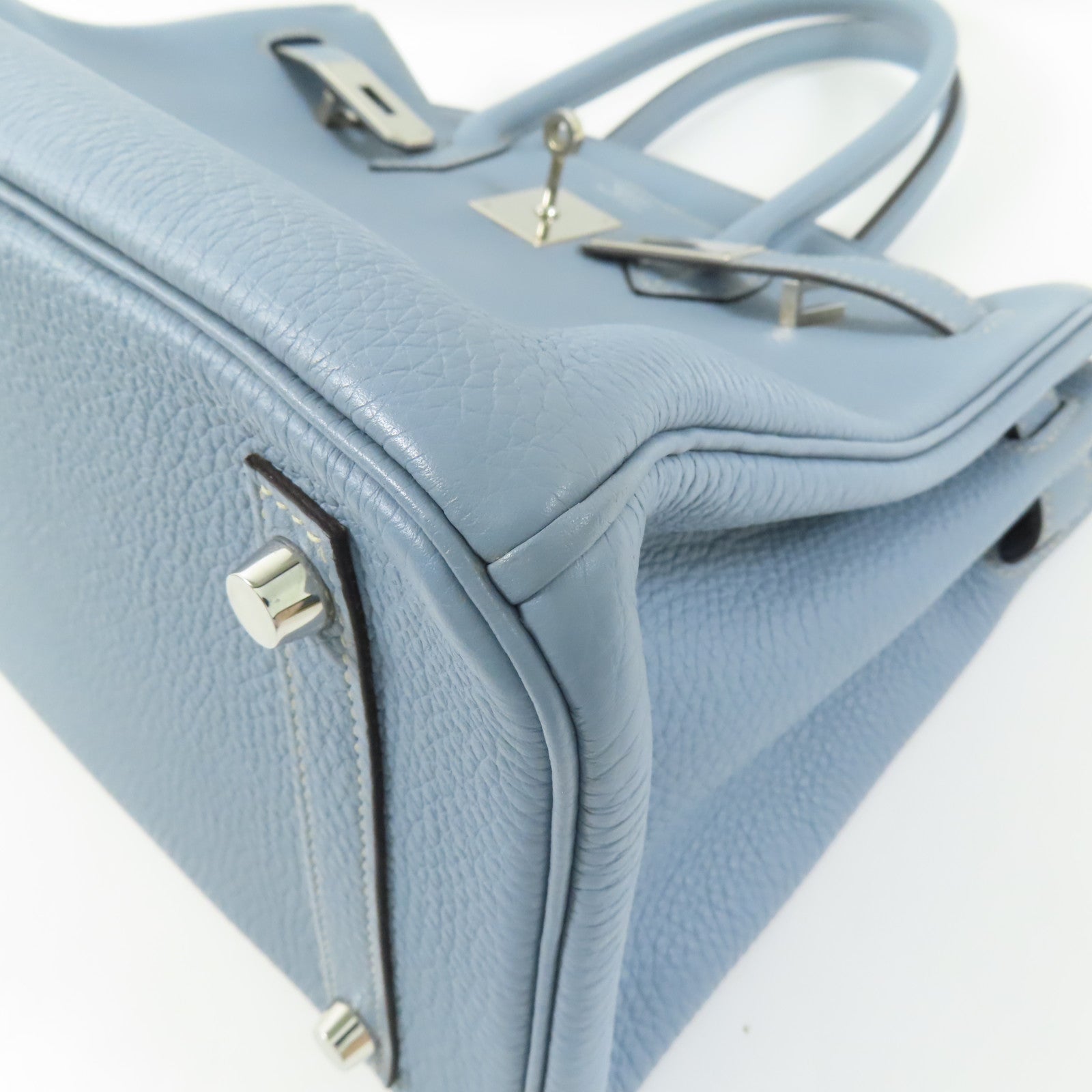 HERMES PHW Birkin 30 Handbag Togo Leather Bleu Lin
