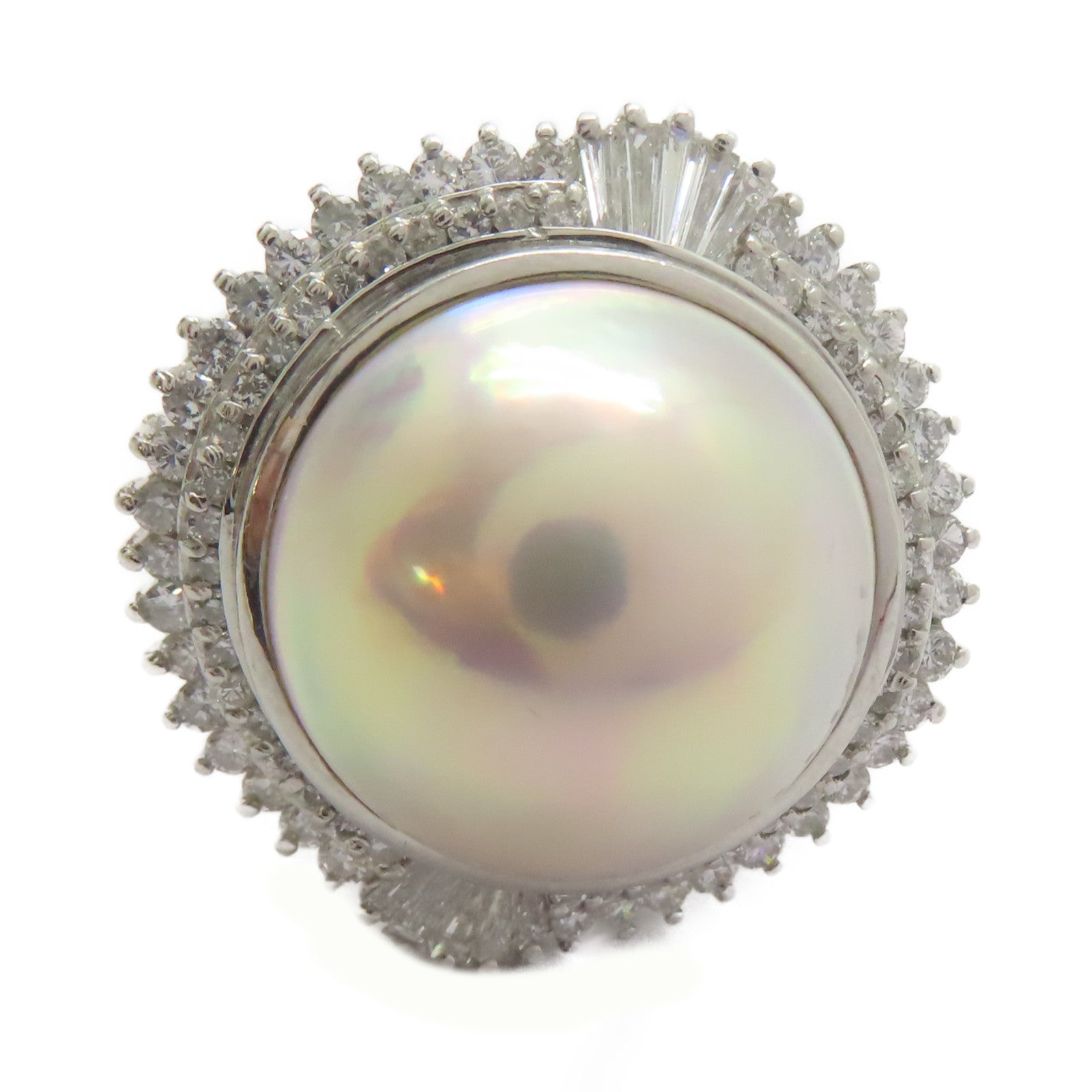 JEWELRY PT900鉑金/Pearl Ring 珍珠15.6mm/1.08ct鑚石戒指US#8