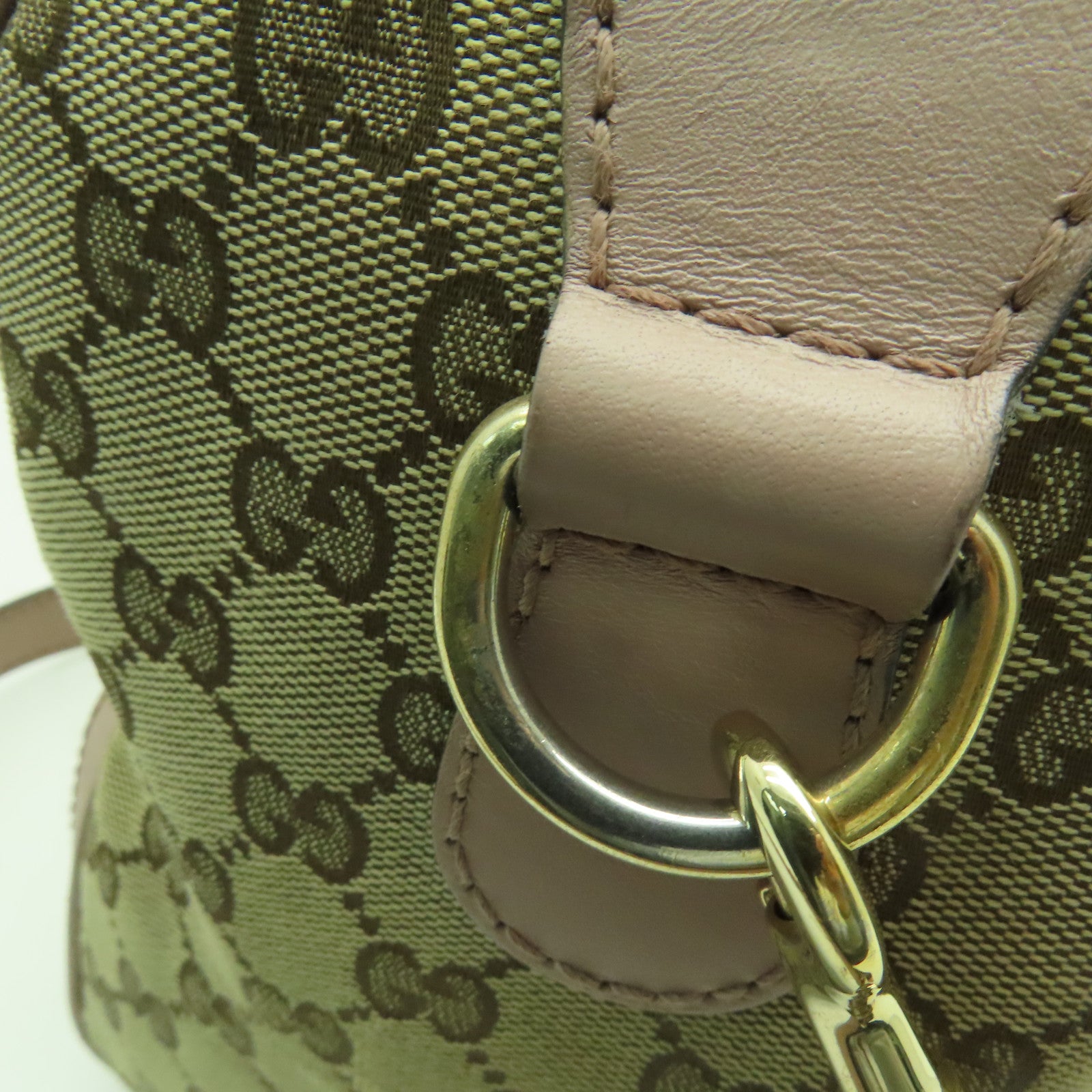 GUCCI 帆布2way Shoulder Bag金扣手挽肩背兩用袋米色/粉紅色