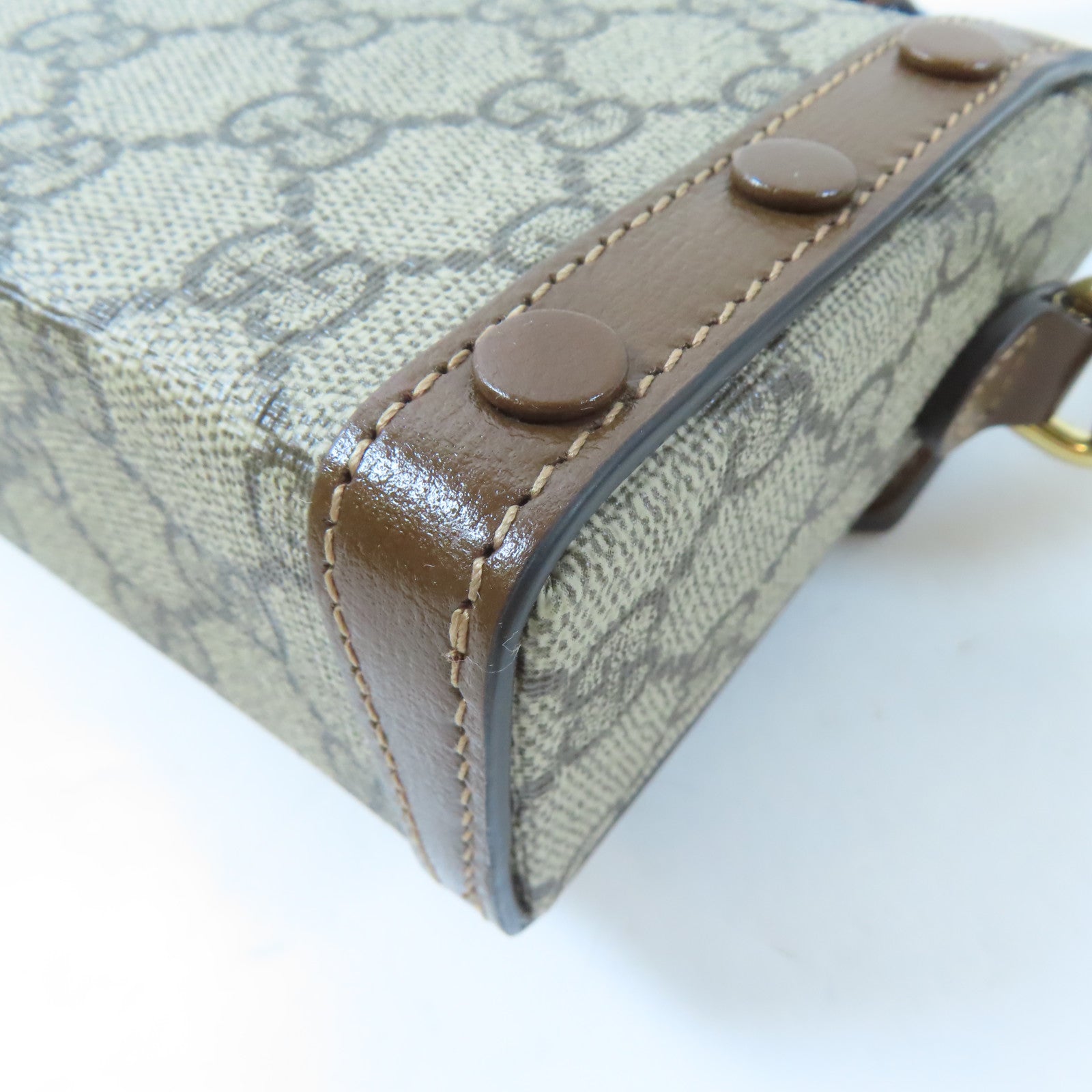 GUCCI 塗層帆布Horsebit 1955 Mini金扣肩背袋啡色