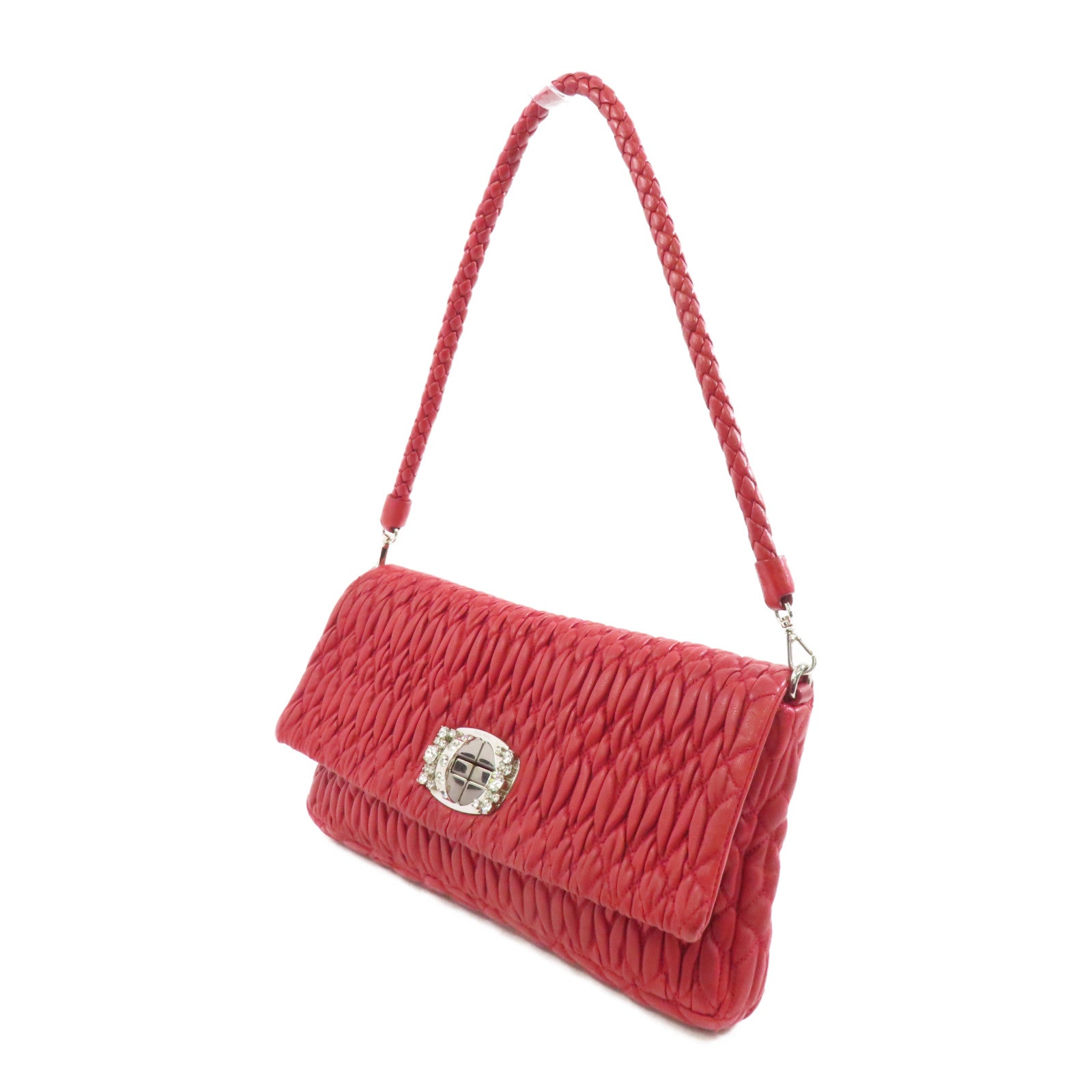 Miu Miu 羊皮皮革Shoulder Bag銀扣肩背袋紅色