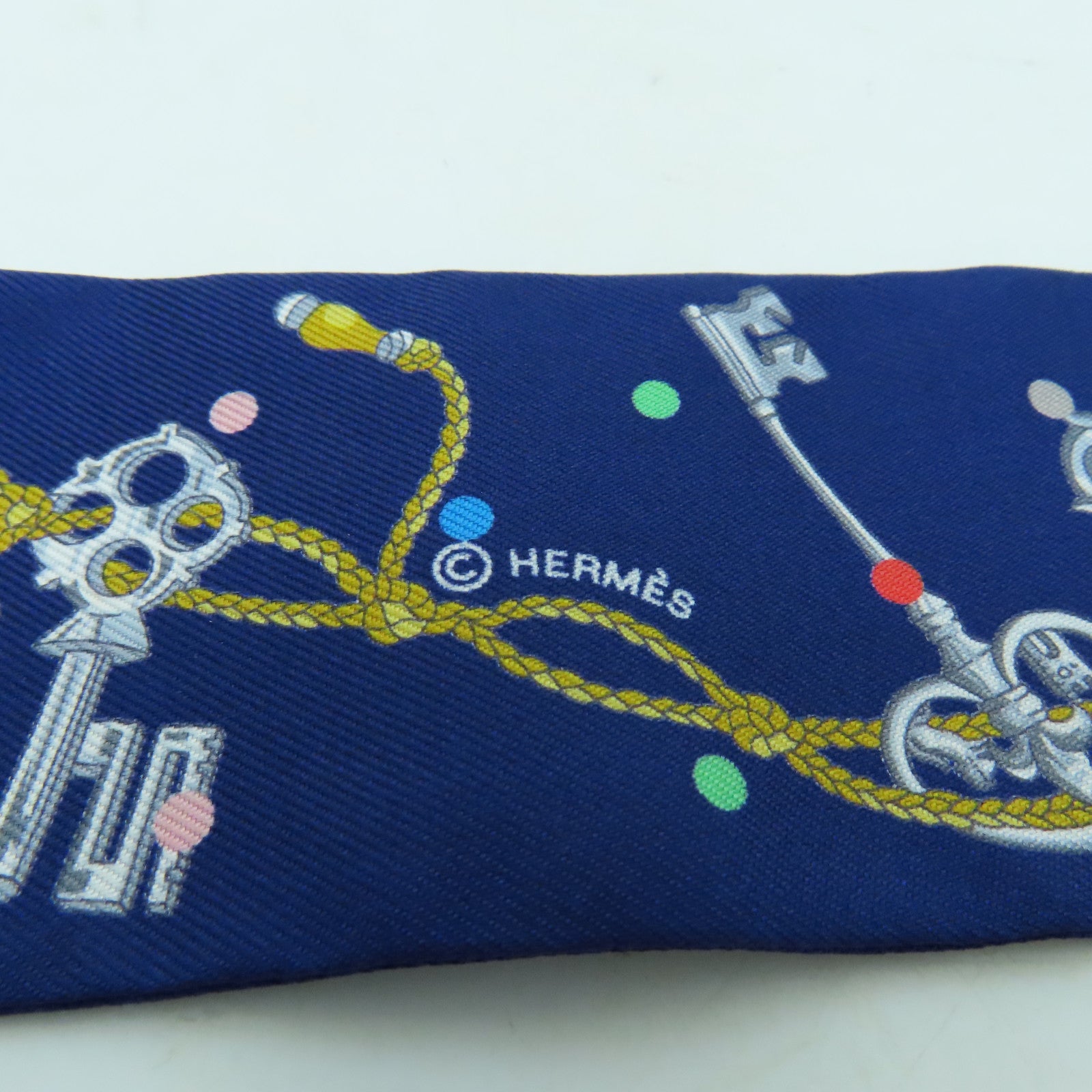 HERMES 【激減優惠】絲質Twilly絲巾藍色