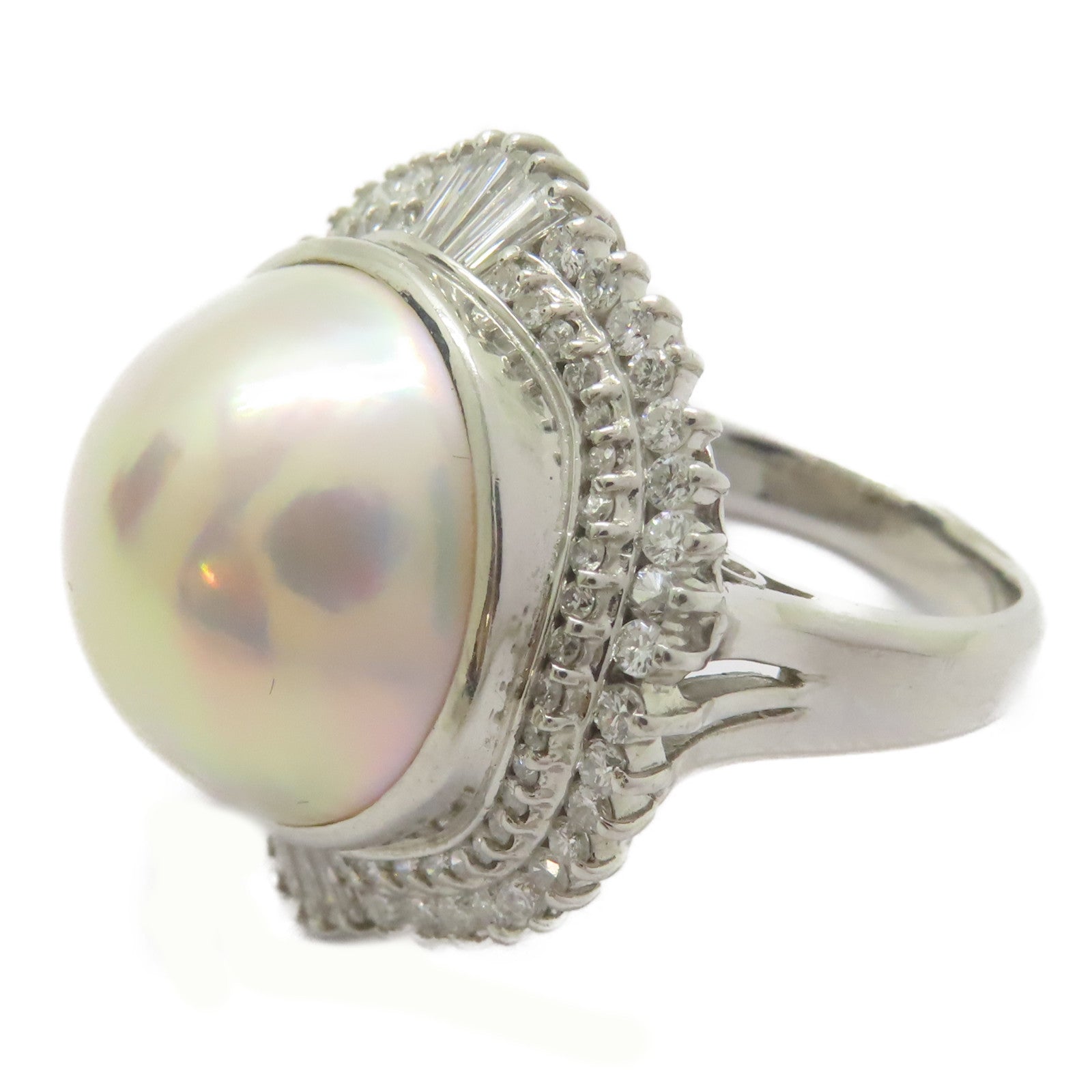 JEWELRY PT900鉑金/Pearl Ring 珍珠15.6mm/1.08ct鑚石戒指US#8