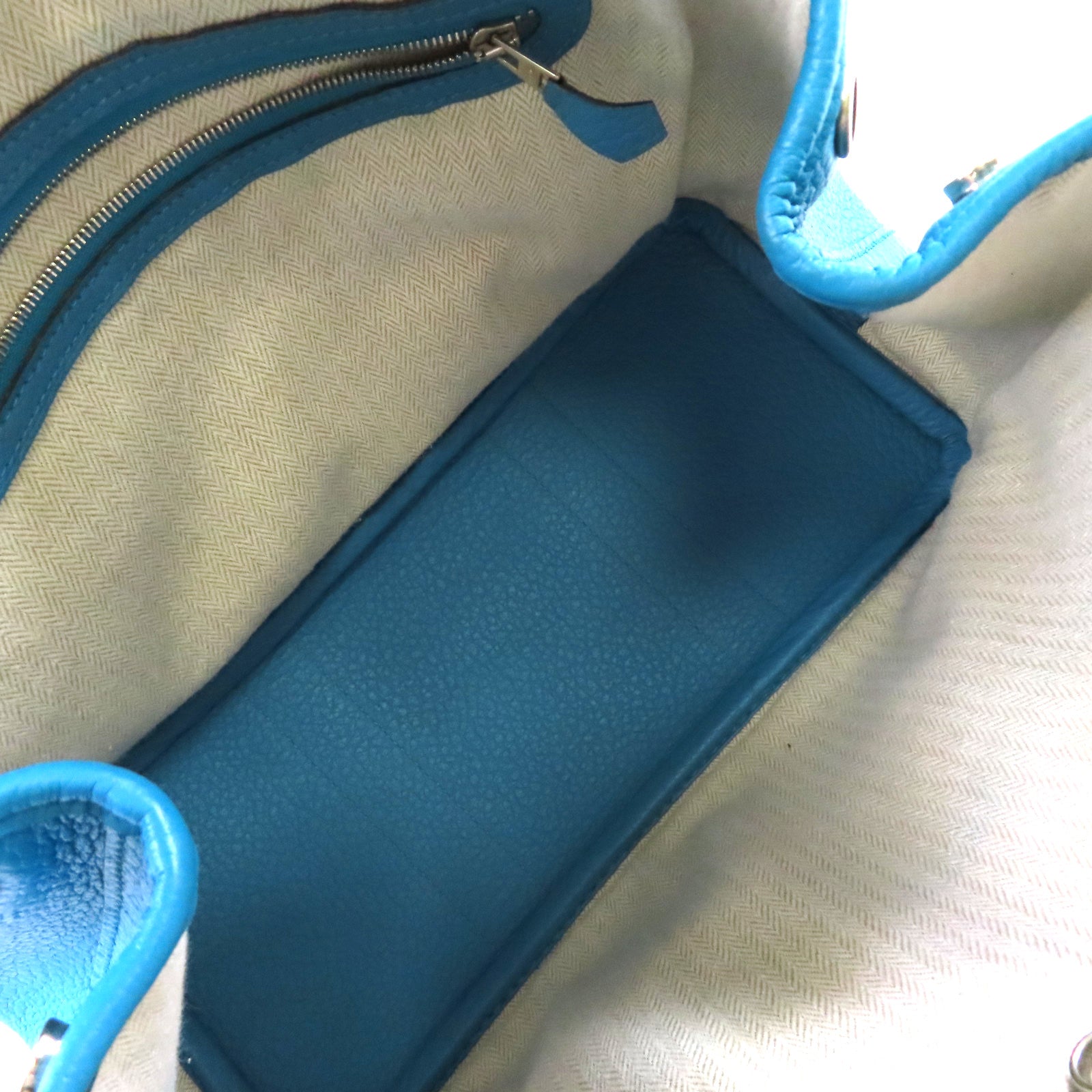 HERMES Negonda皮革Garden Party TPM Tote Bag銀扣手挽袋7B Turquoise/松石藍色