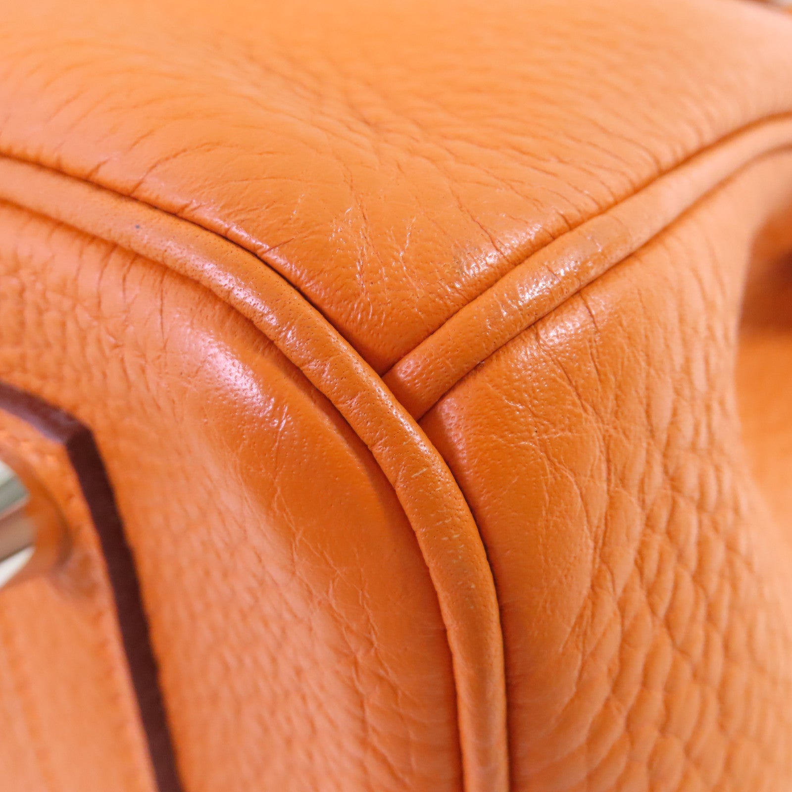 HERMES Clemence皮革Birkin 35 Hand Bag銀扣手挽袋93 Orange橙色