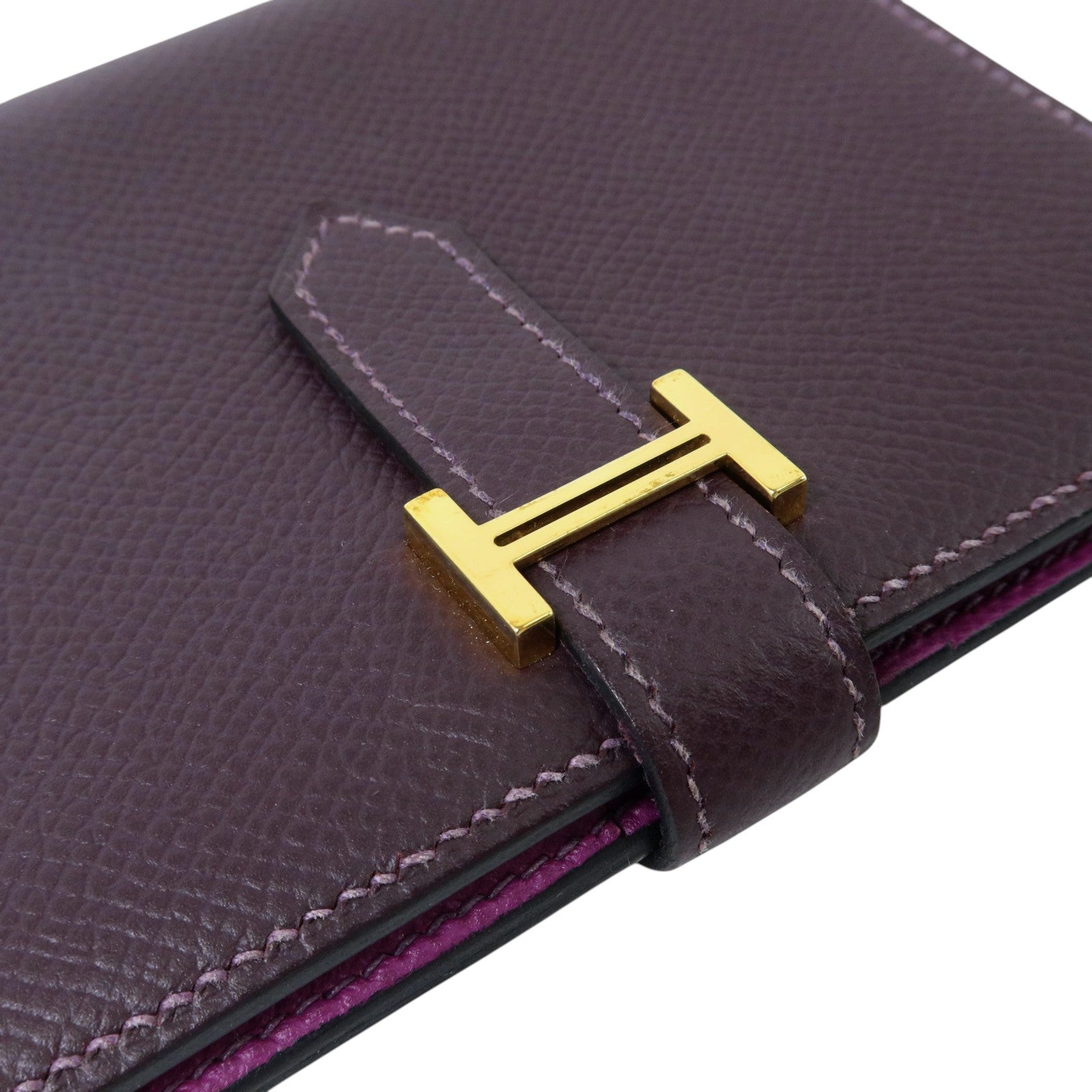 HERMES Epsom皮革Bearn Compact Wallet金扣錢包Raisin/Anemone