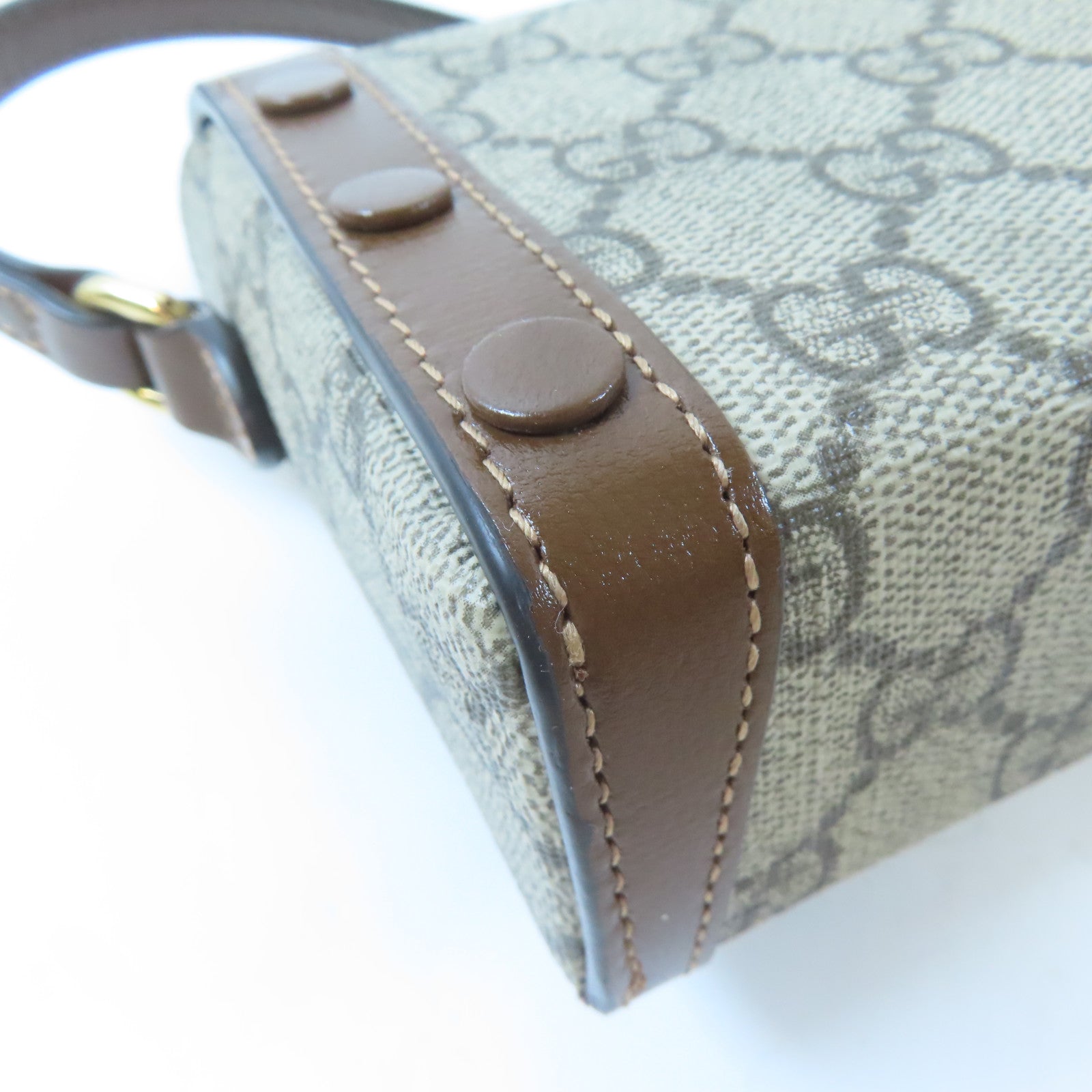 GUCCI 塗層帆布Horsebit 1955 Mini金扣肩背袋啡色