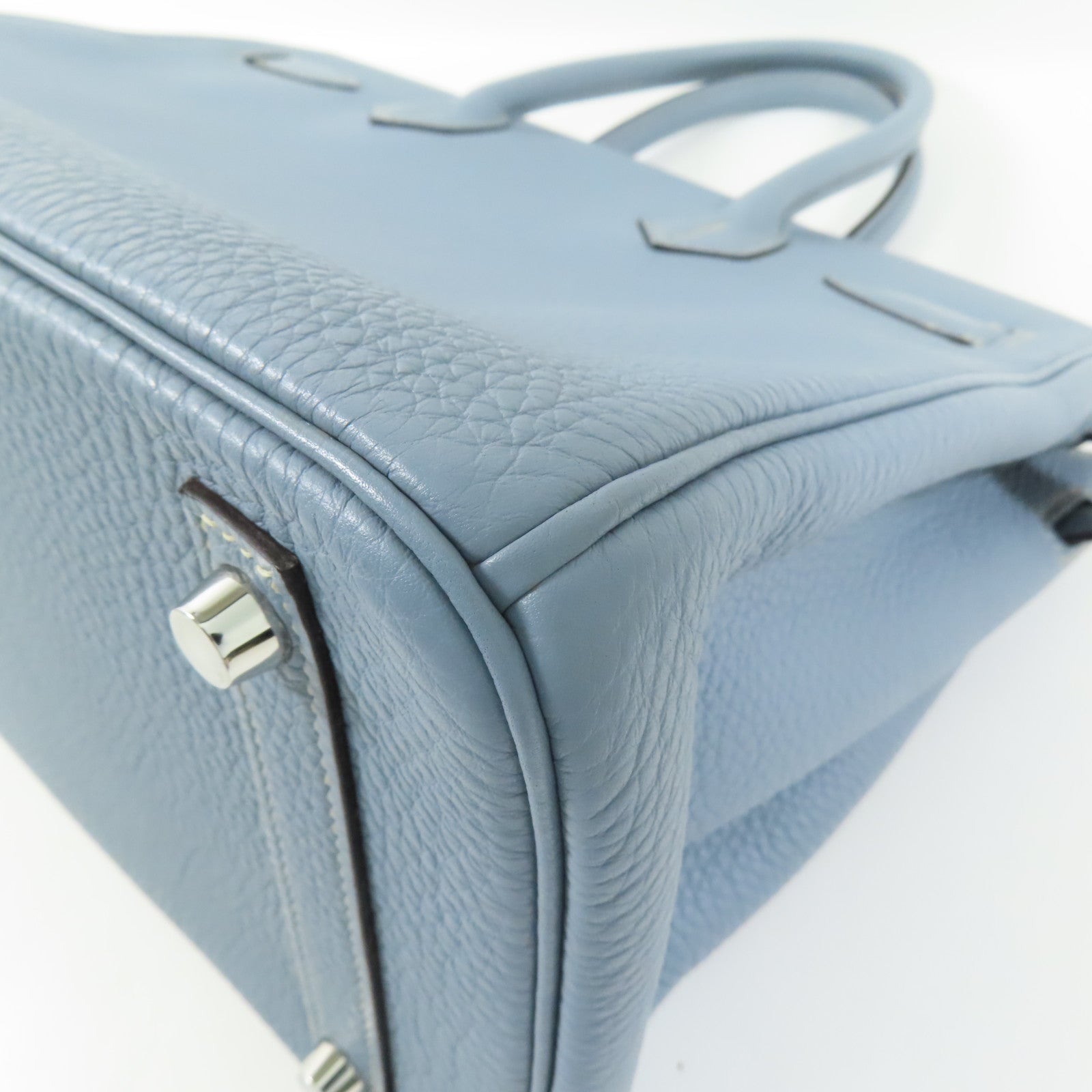 HERMES PHW Birkin 30 Handbag Togo Leather Bleu Lin