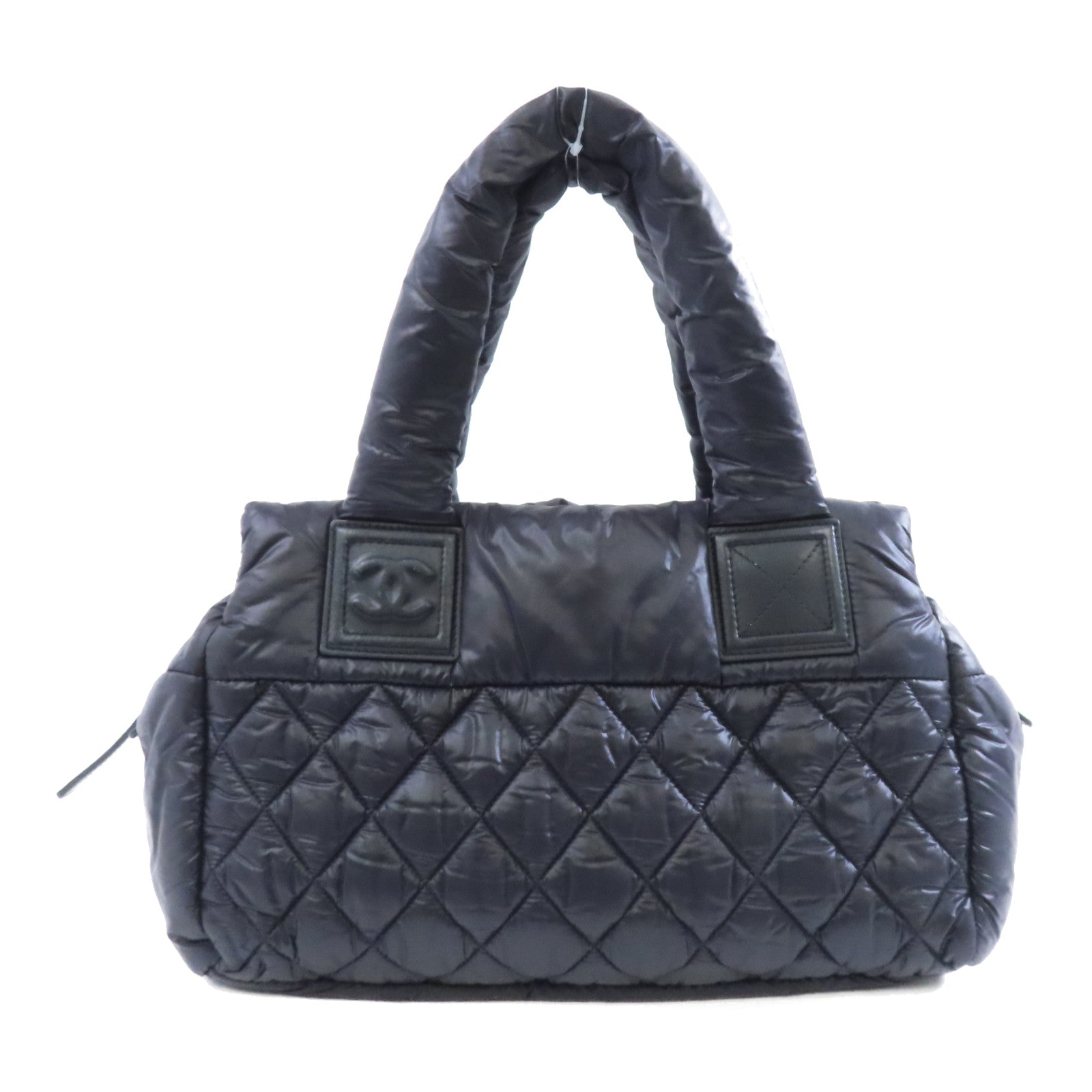 CHANEL 菱格尼龍Coco Cocoon銀扣肩背袋黑色