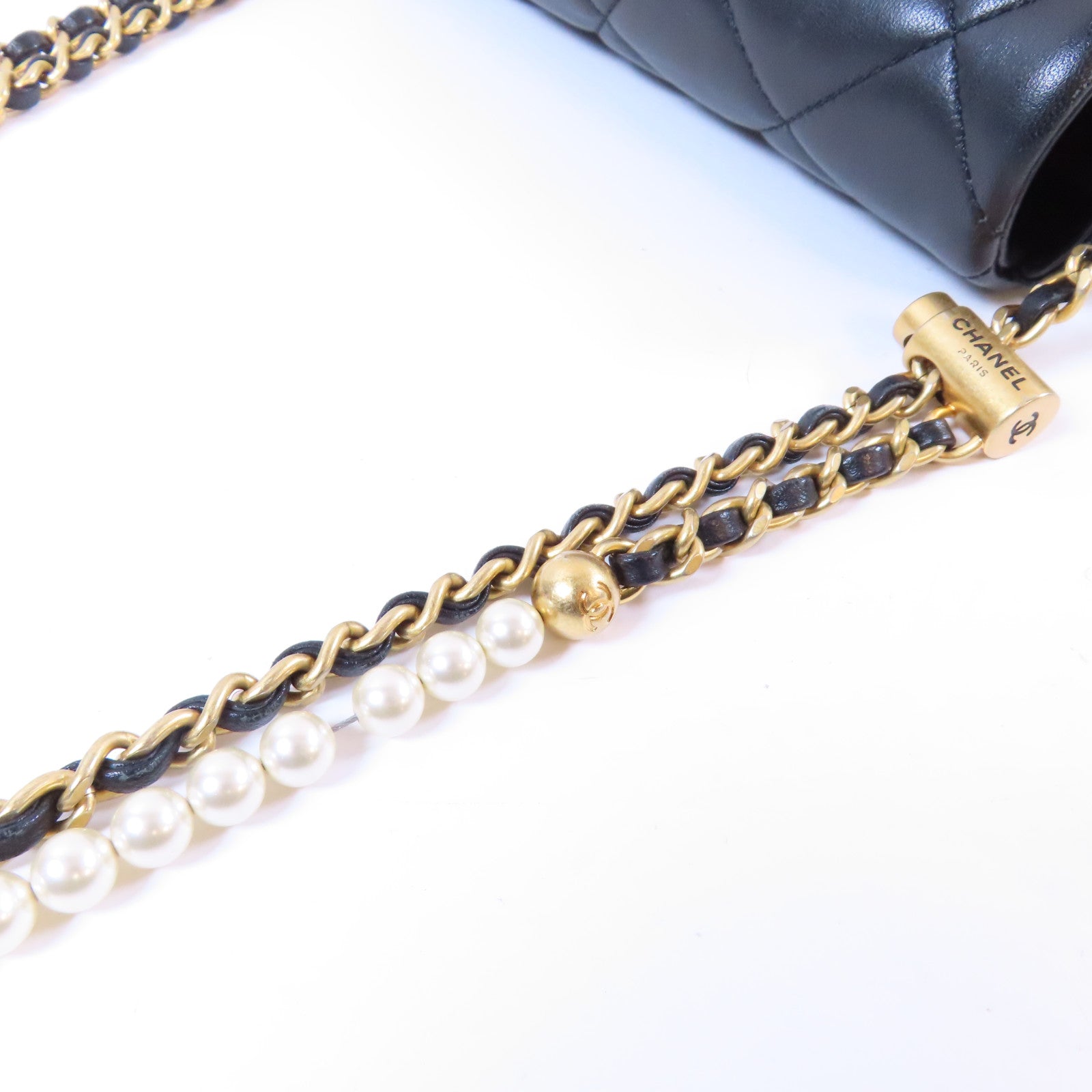 CHANEL 【激減優惠】菱格羊皮皮革Chain Shoulder金扣鏈帶肩背袋黑色