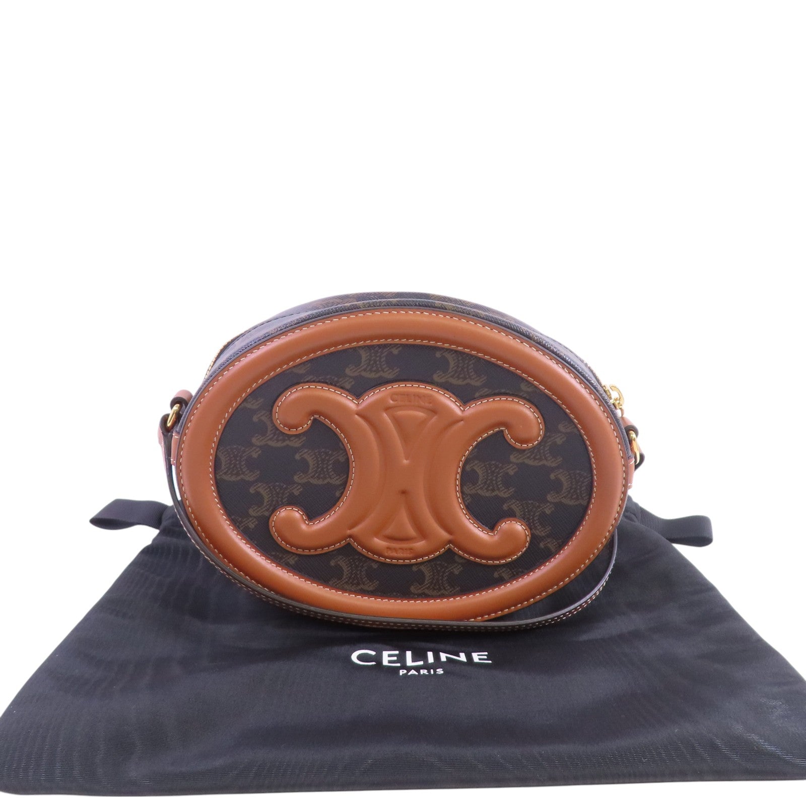CELINE Triomphe帆布Triomphe Oval Shoulder Bag金扣肩背袋