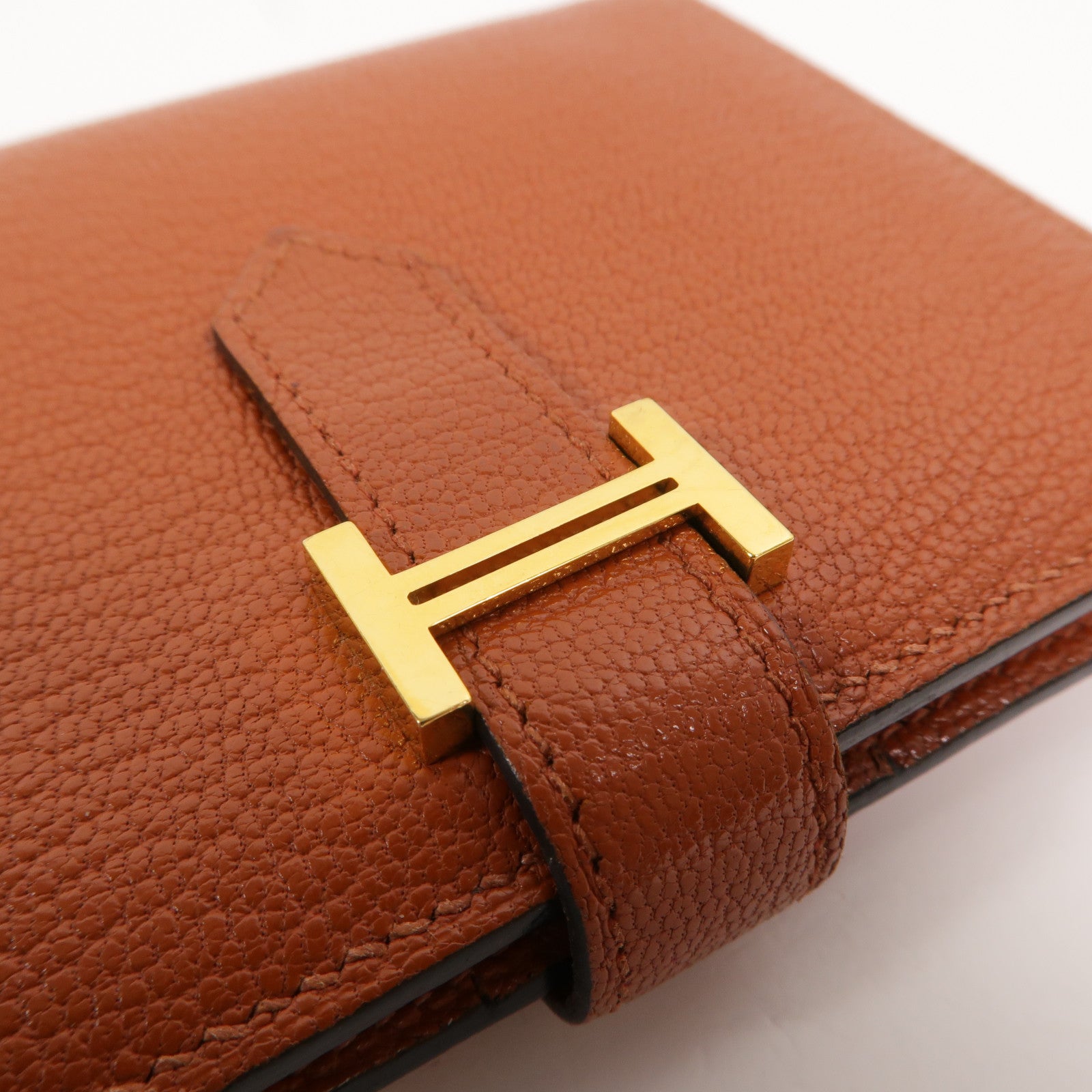 HERMES Chevre皮革Bearn Compact Wallet錢包Cuivre