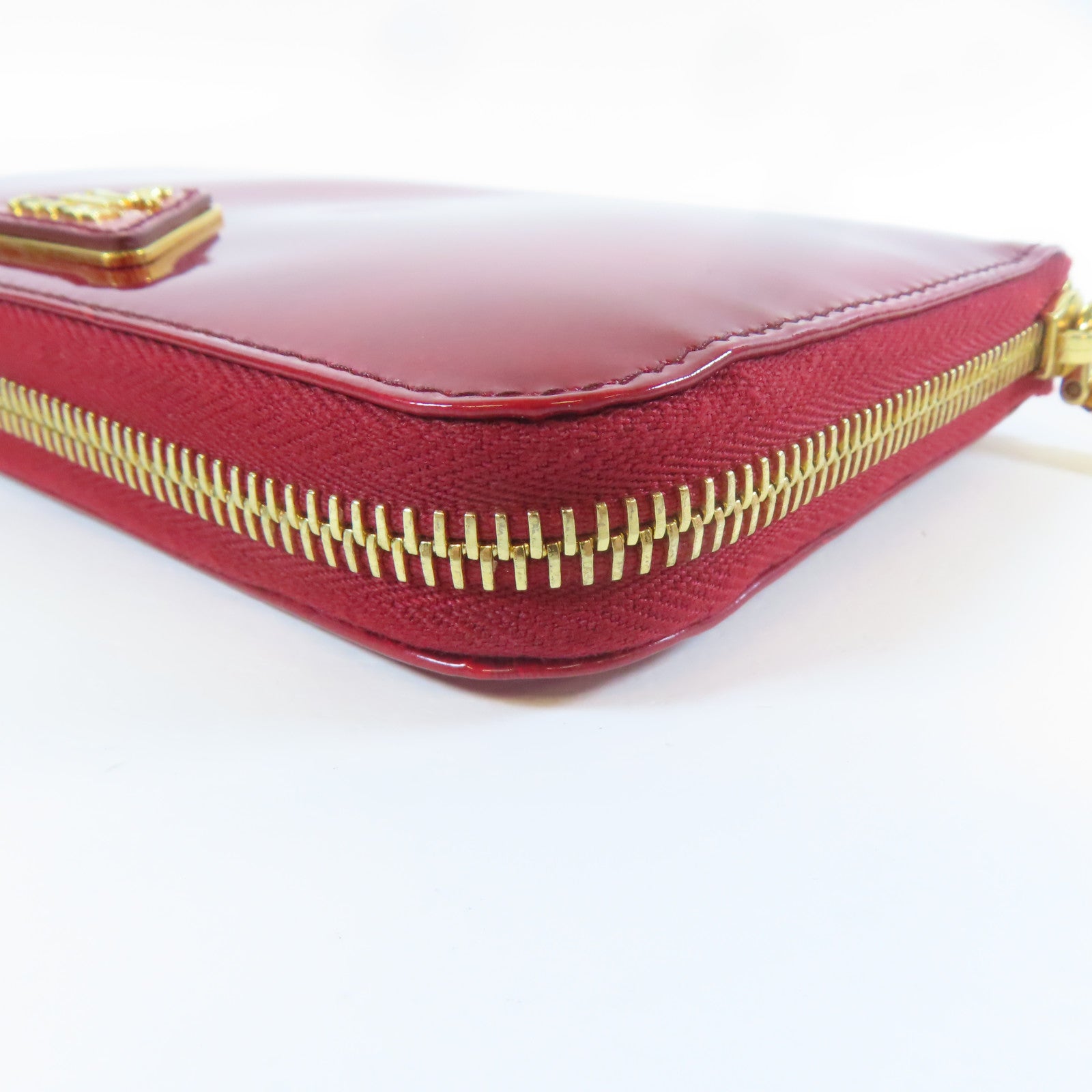 PRADA 【激減優惠】漆皮皮革Zipper Long Wallet金扣長錢包紅色