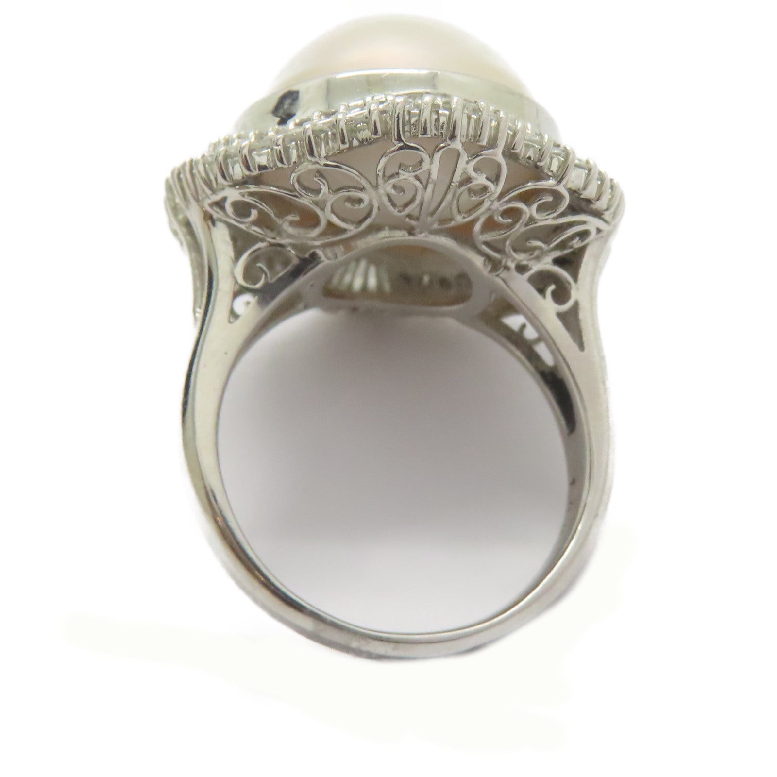 JEWELRY PT900鉑金/Pearl Ring 珍珠15.6mm/1.08ct鑚石戒指US#8
