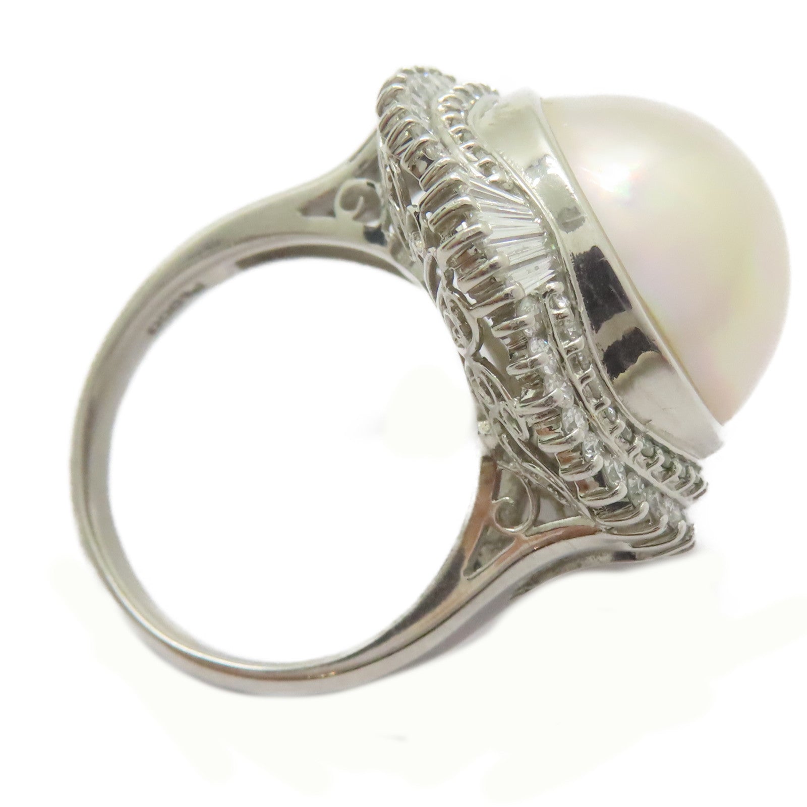 JEWELRY PT900鉑金/Pearl Ring 珍珠15.6mm/1.08ct鑚石戒指US#8
