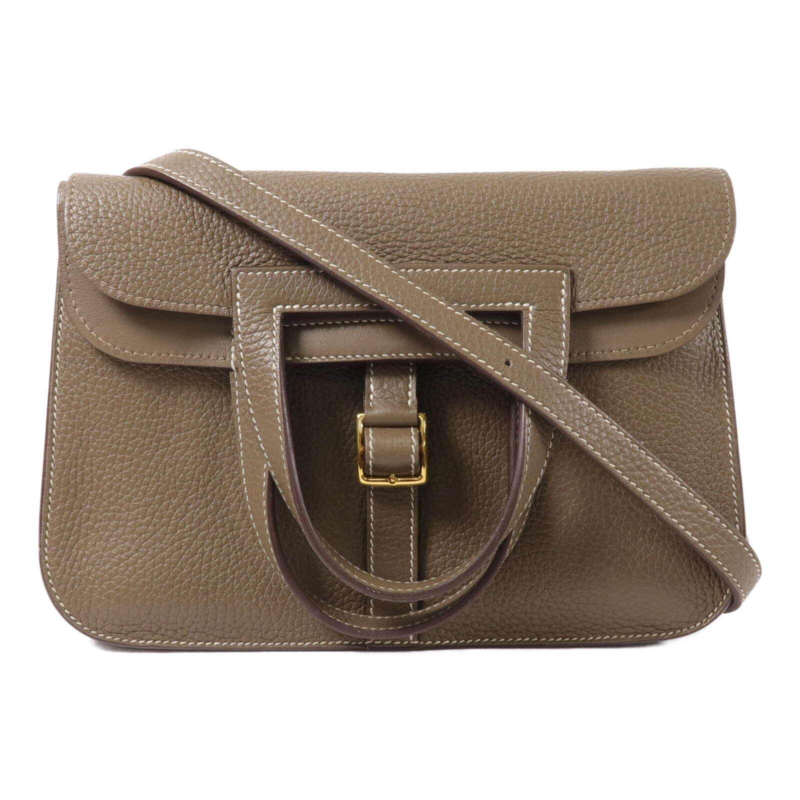 HERMES Clemence皮革Halzan 25手挽肩背兩用袋Etoupe
